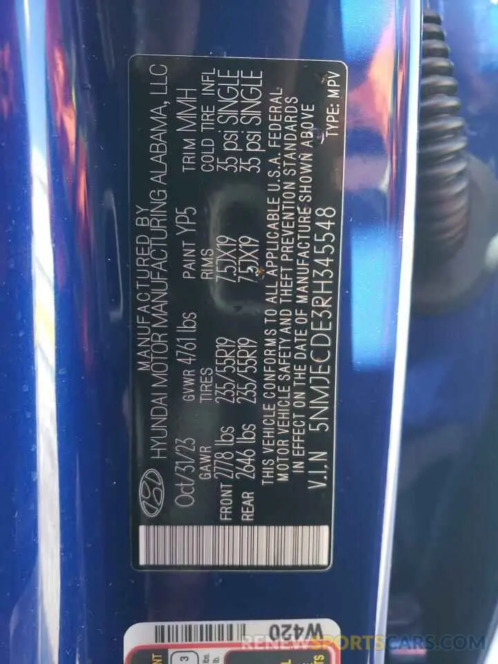 13 Photograph of a damaged car 5NMJECDE3RH345548 HYUNDAI TUCSON 2024
