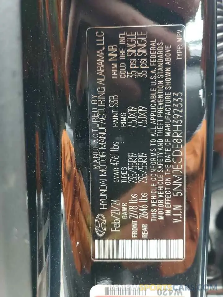 14 Фотография поврежденного автомобиля 5NMJECDE8RH392333 HYUNDAI TUCSON 2024