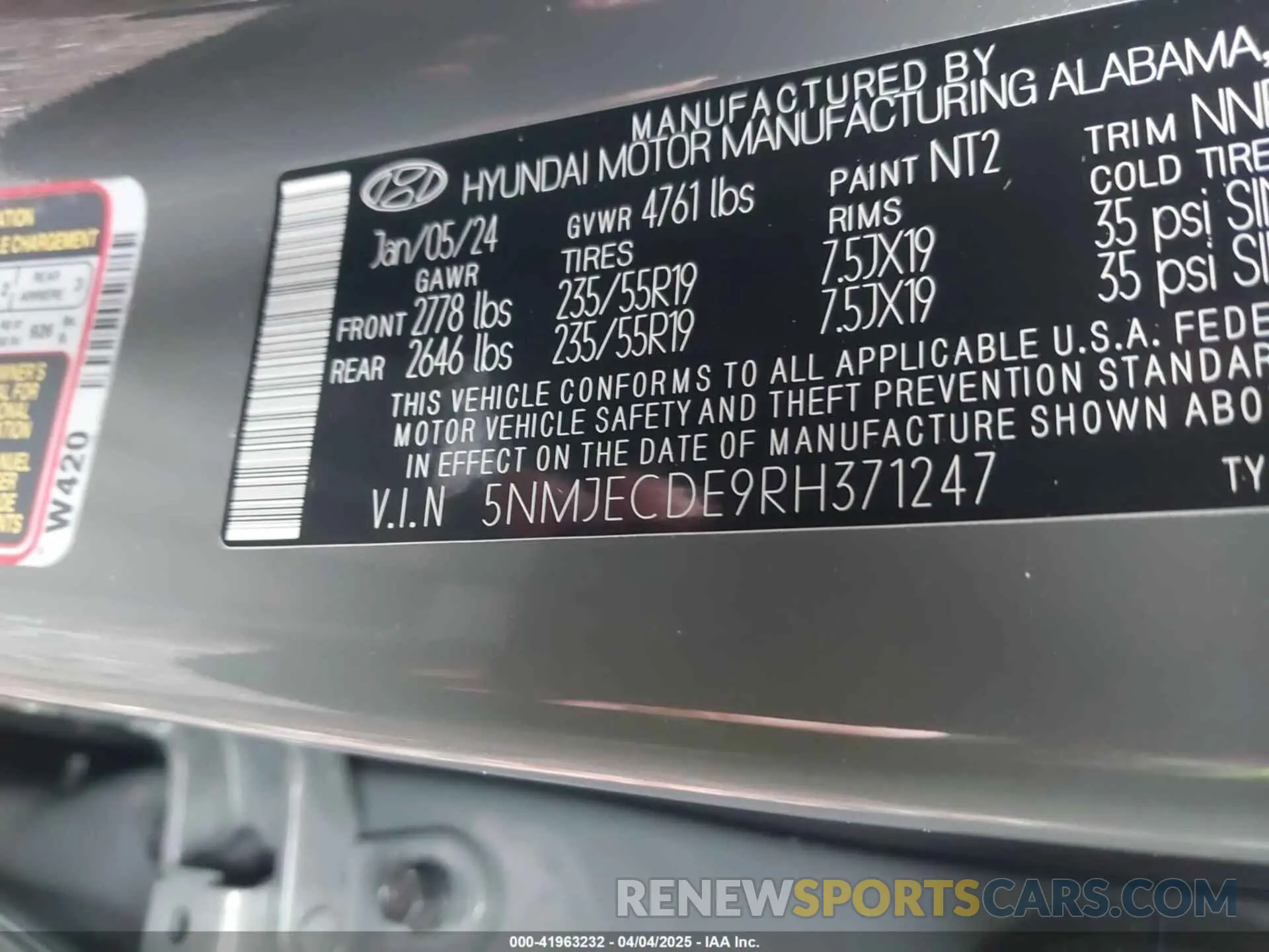 9 Photograph of a damaged car 5NMJECDE9RH371247 HYUNDAI TUCSON 2024