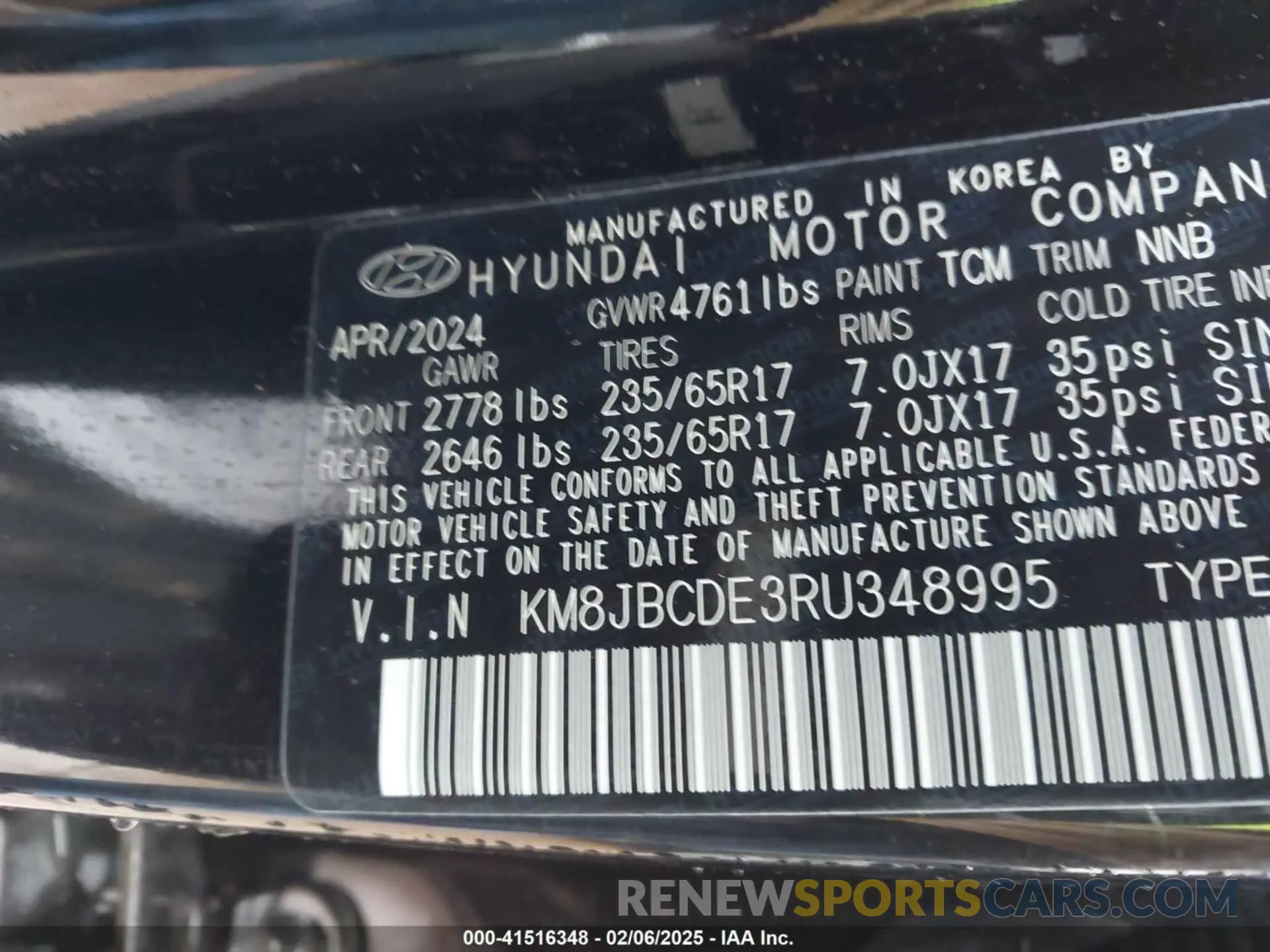9 Фотография поврежденного автомобиля KM8JBCDE3RU348995 HYUNDAI TUCSON 2024