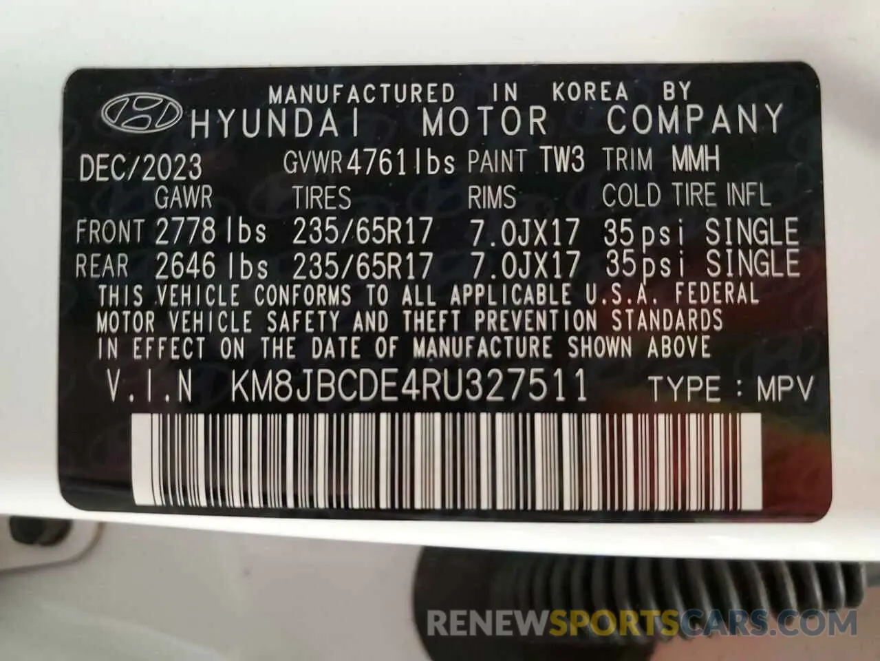 14 Photograph of a damaged car KM8JBCDE4RU327511 HYUNDAI TUCSON 2024