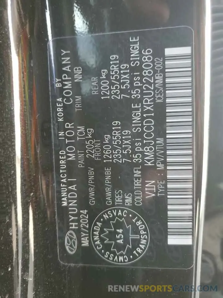 14 Photograph of a damaged car KM8JCCD1XRU228086 HYUNDAI TUCSON 2024