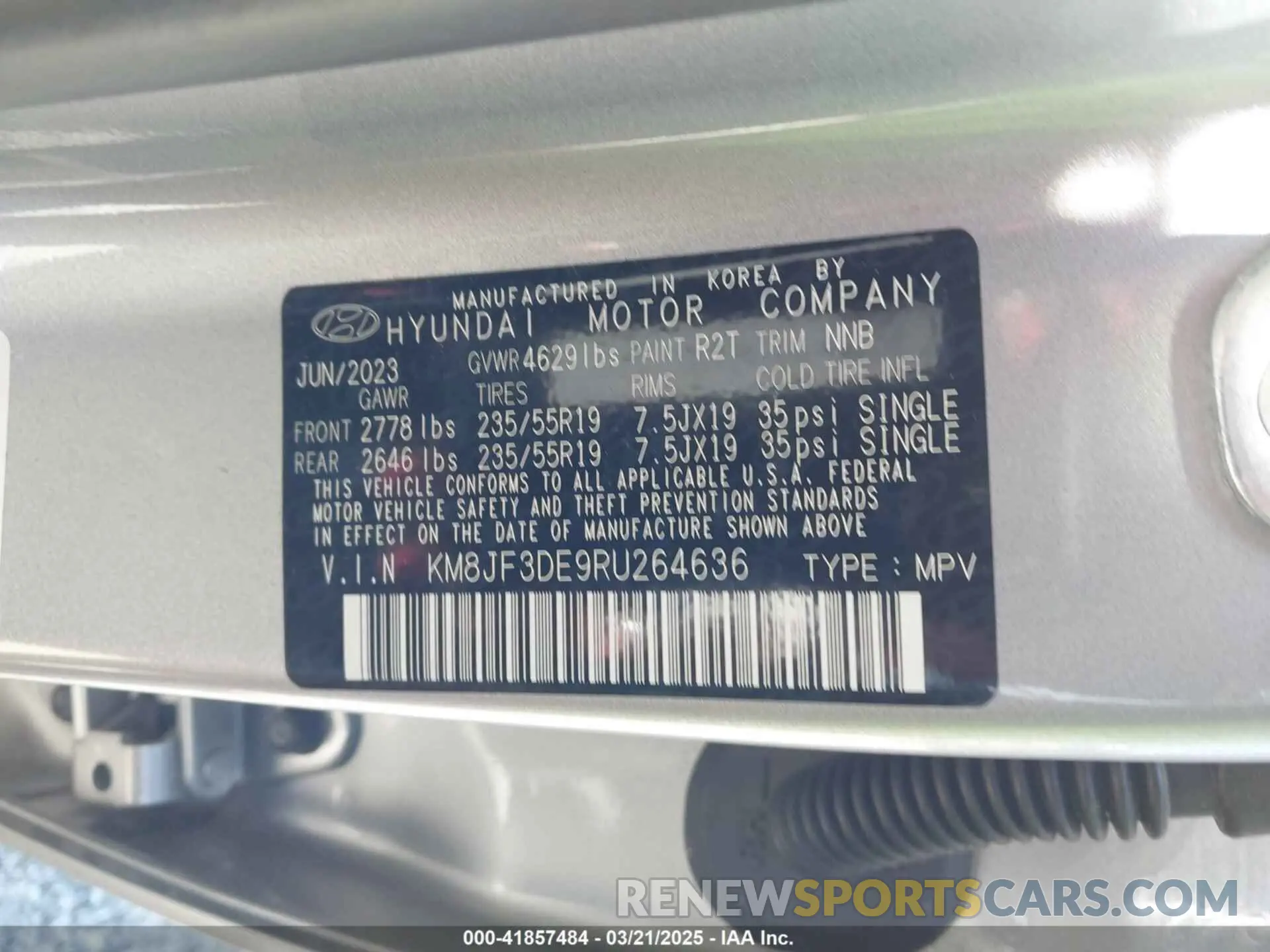 9 Photograph of a damaged car KM8JF3DE9RU264636 HYUNDAI TUCSON 2024