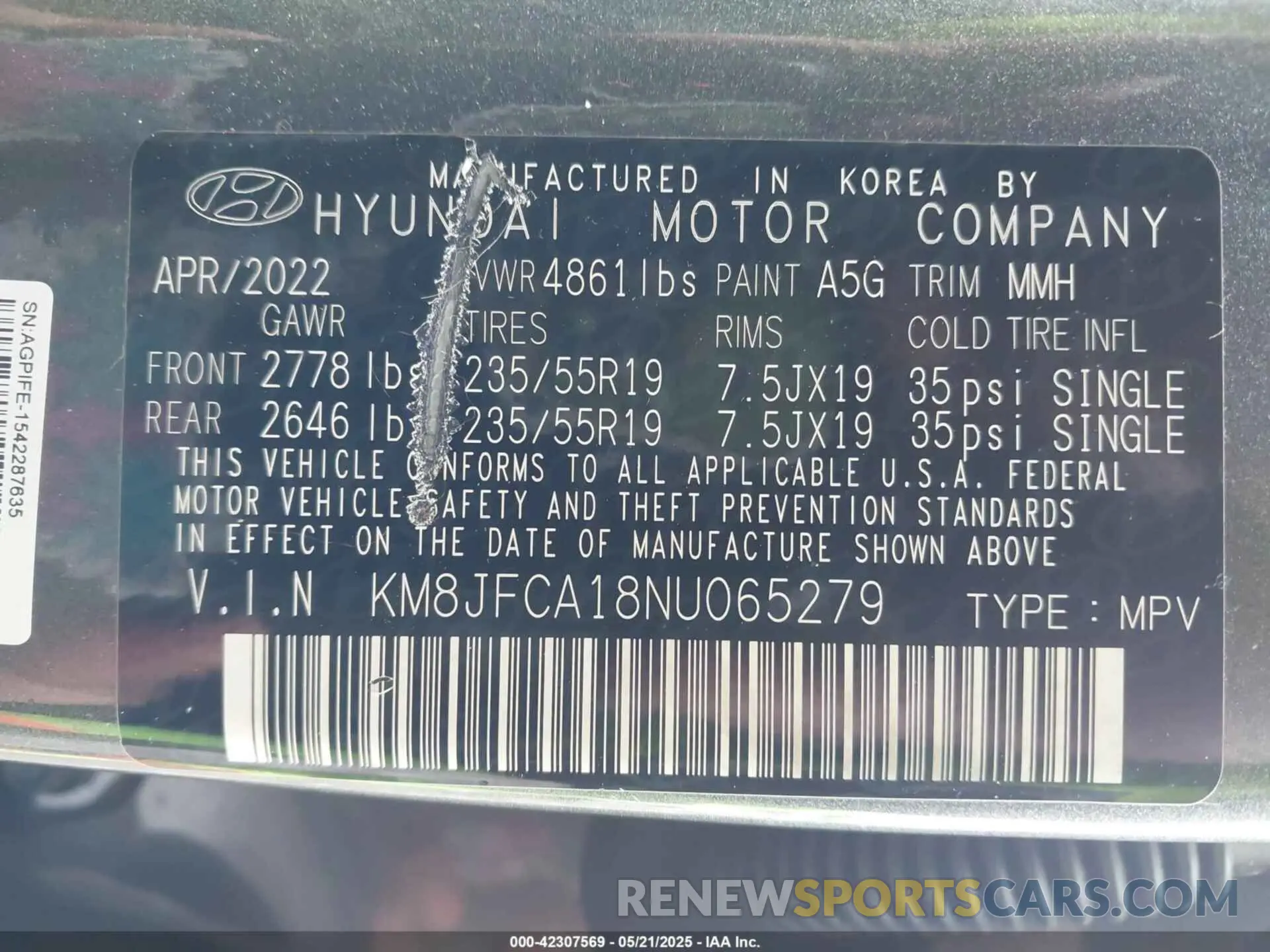 9 Photograph of a damaged car KM8JFCA18NU065279 HYUNDAI TUCSON HYBRID 2022