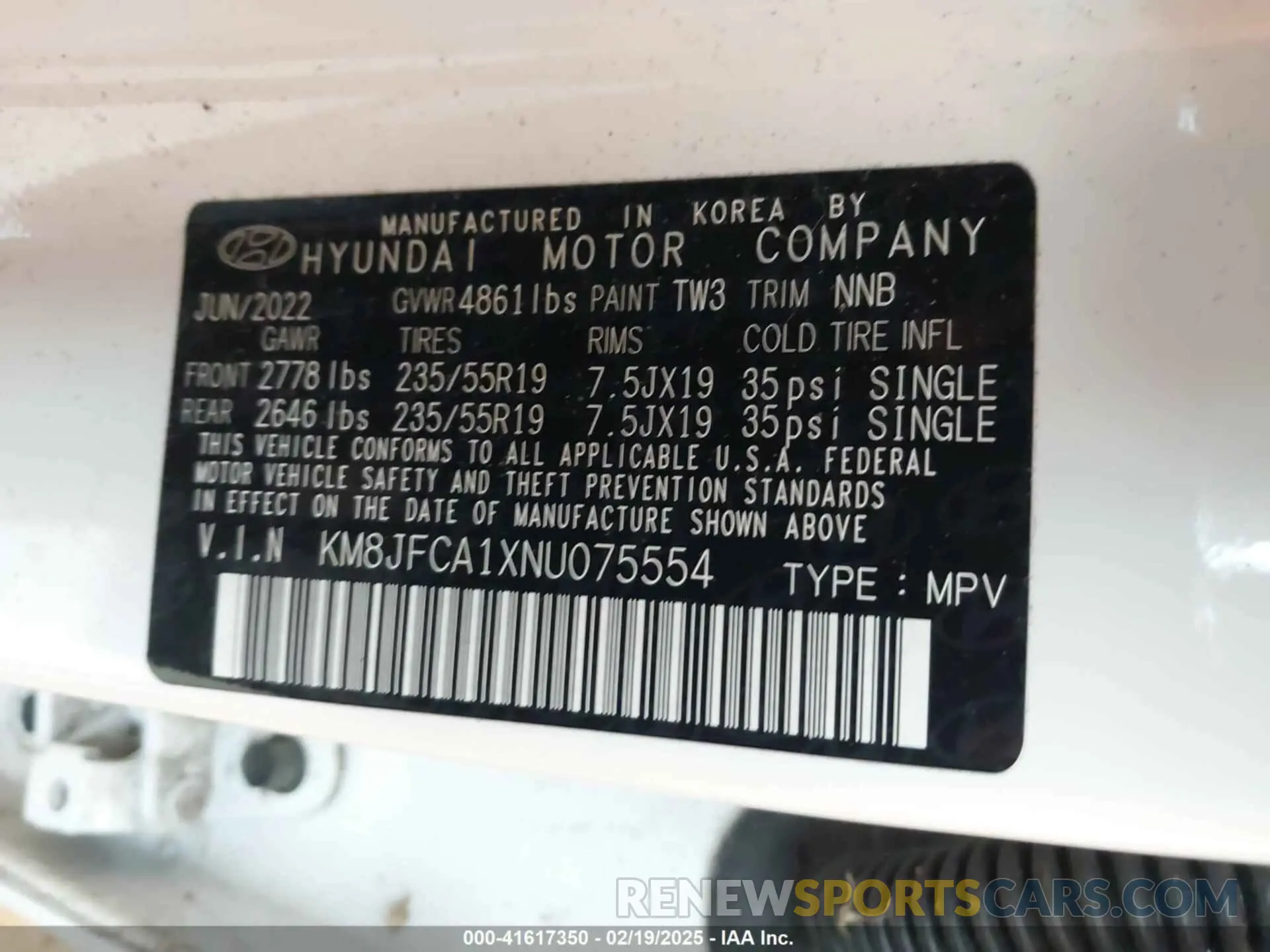 9 Photograph of a damaged car KM8JFCA1XNU075554 HYUNDAI TUCSON HYBRID 2022