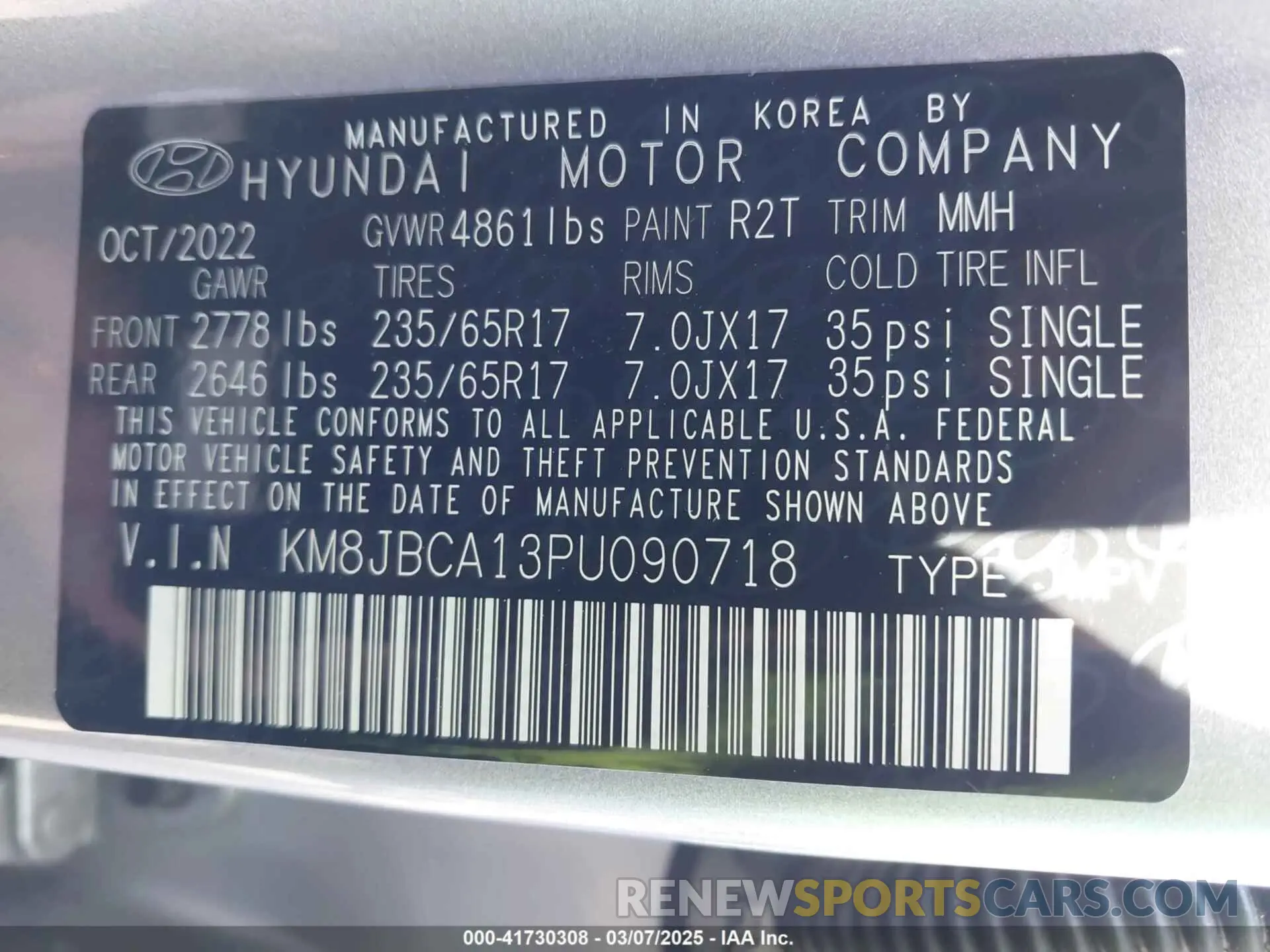 9 Фотография поврежденного автомобиля KM8JBCA13PU090718 HYUNDAI TUCSON HYBRID 2023