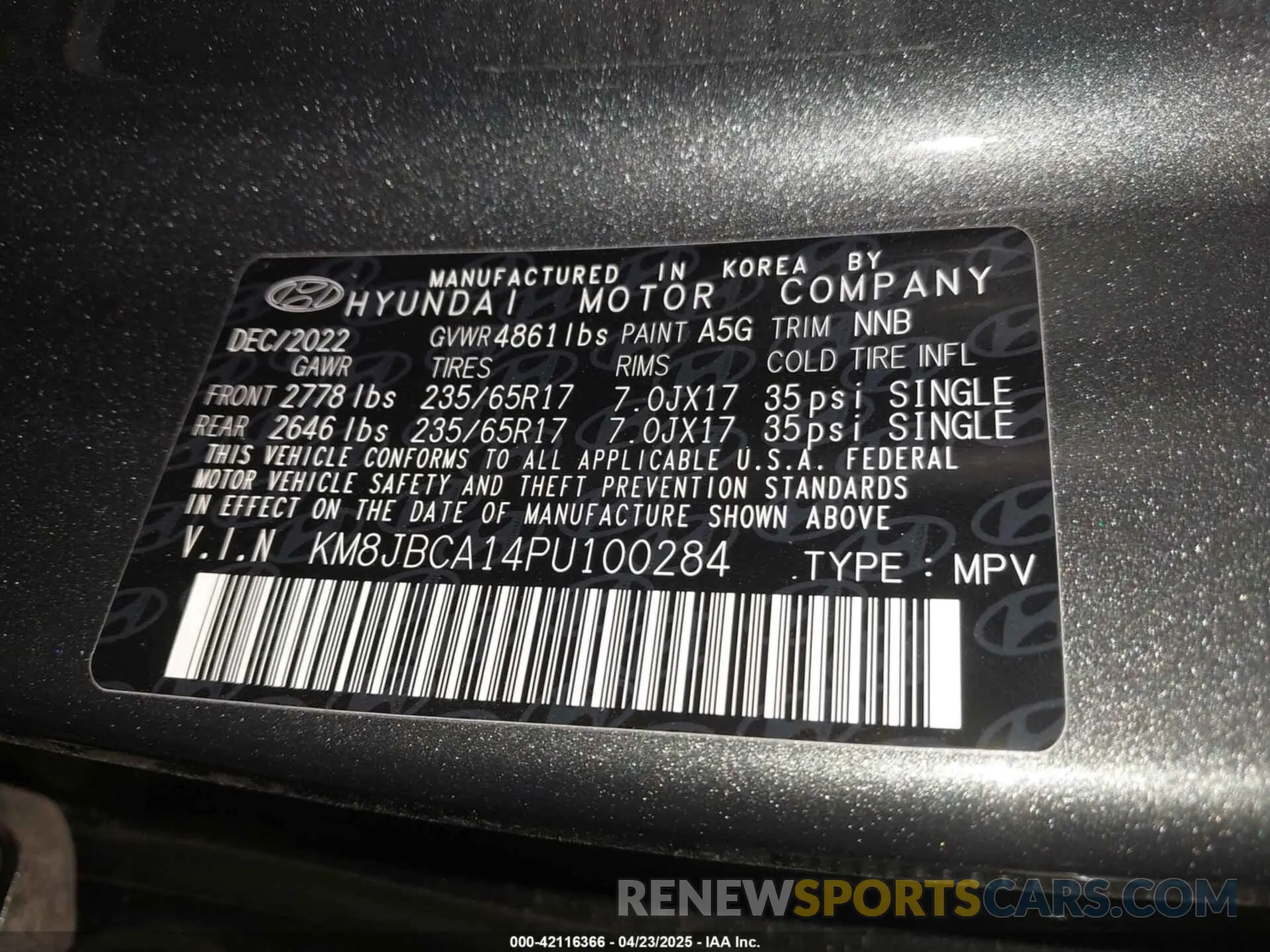9 Фотография поврежденного автомобиля KM8JBCA14PU100284 HYUNDAI TUCSON HYBRID 2023