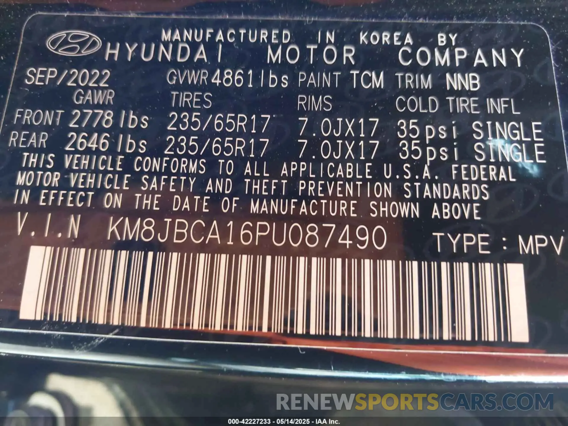 9 Фотография поврежденного автомобиля KM8JBCA16PU087490 HYUNDAI TUCSON HYBRID 2023