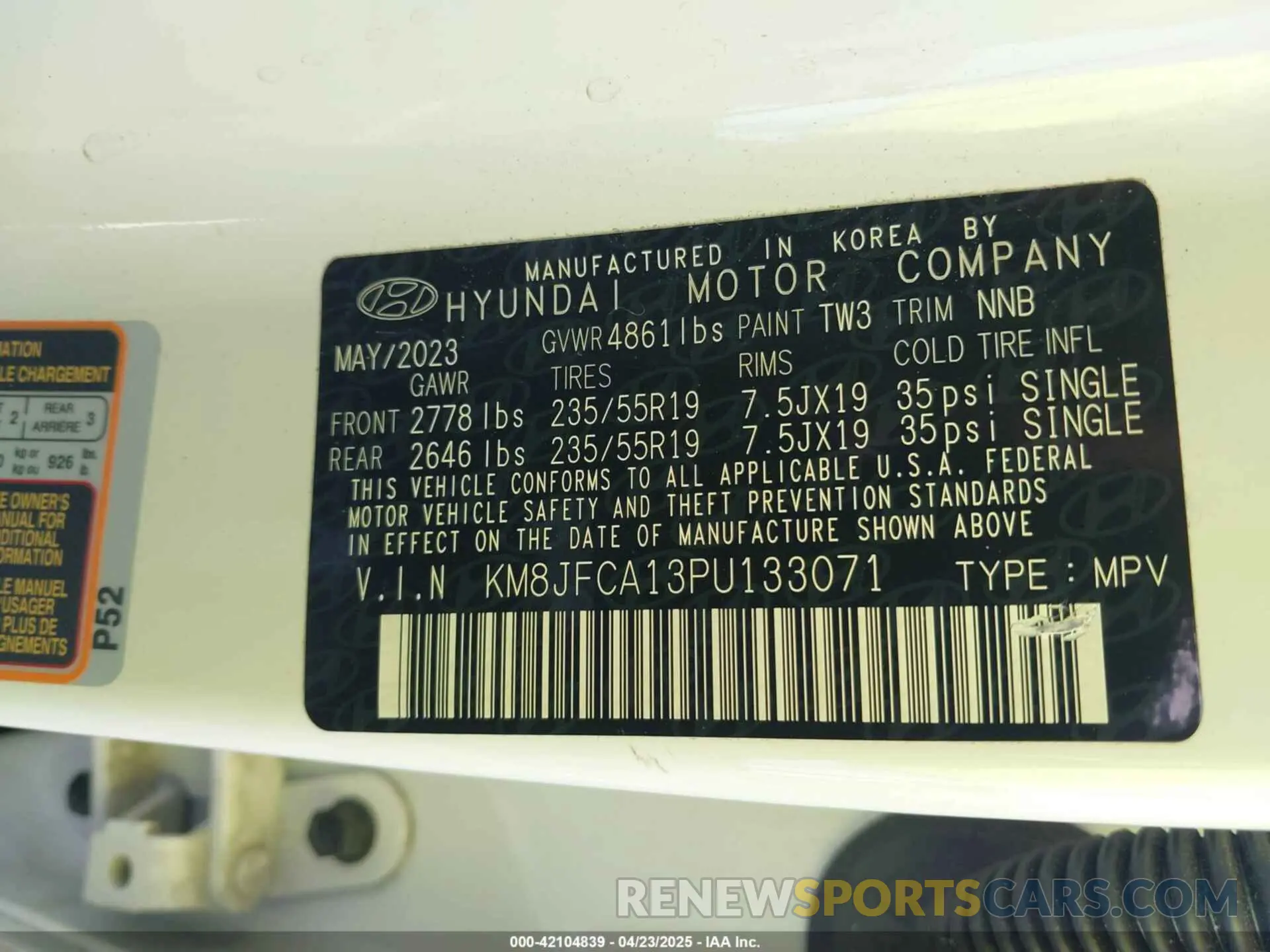 9 Фотография поврежденного автомобиля KM8JFCA13PU133071 HYUNDAI TUCSON HYBRID 2023