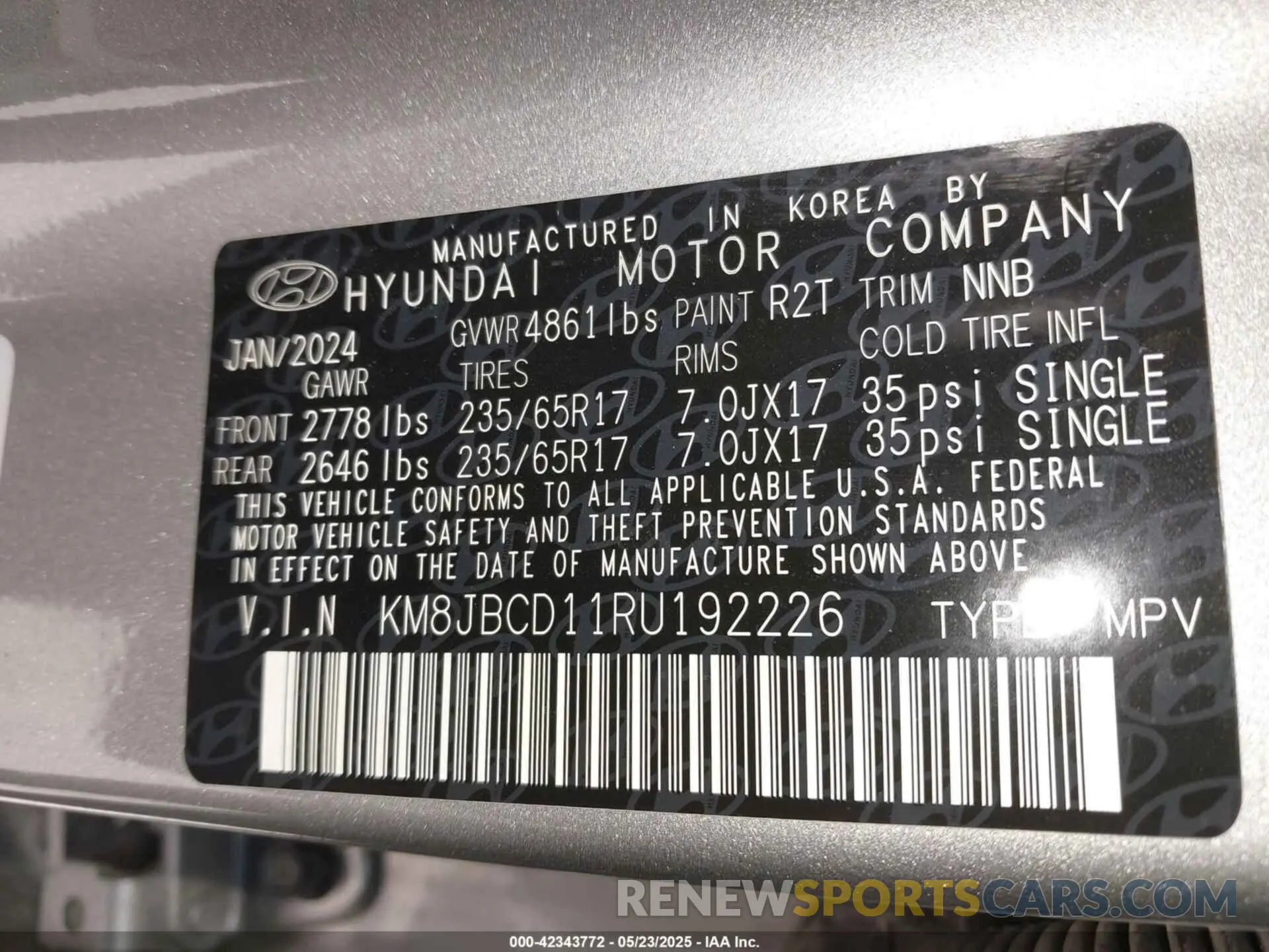 9 Фотография поврежденного автомобиля KM8JBCD11RU192226 HYUNDAI TUCSON HYBRID 2024