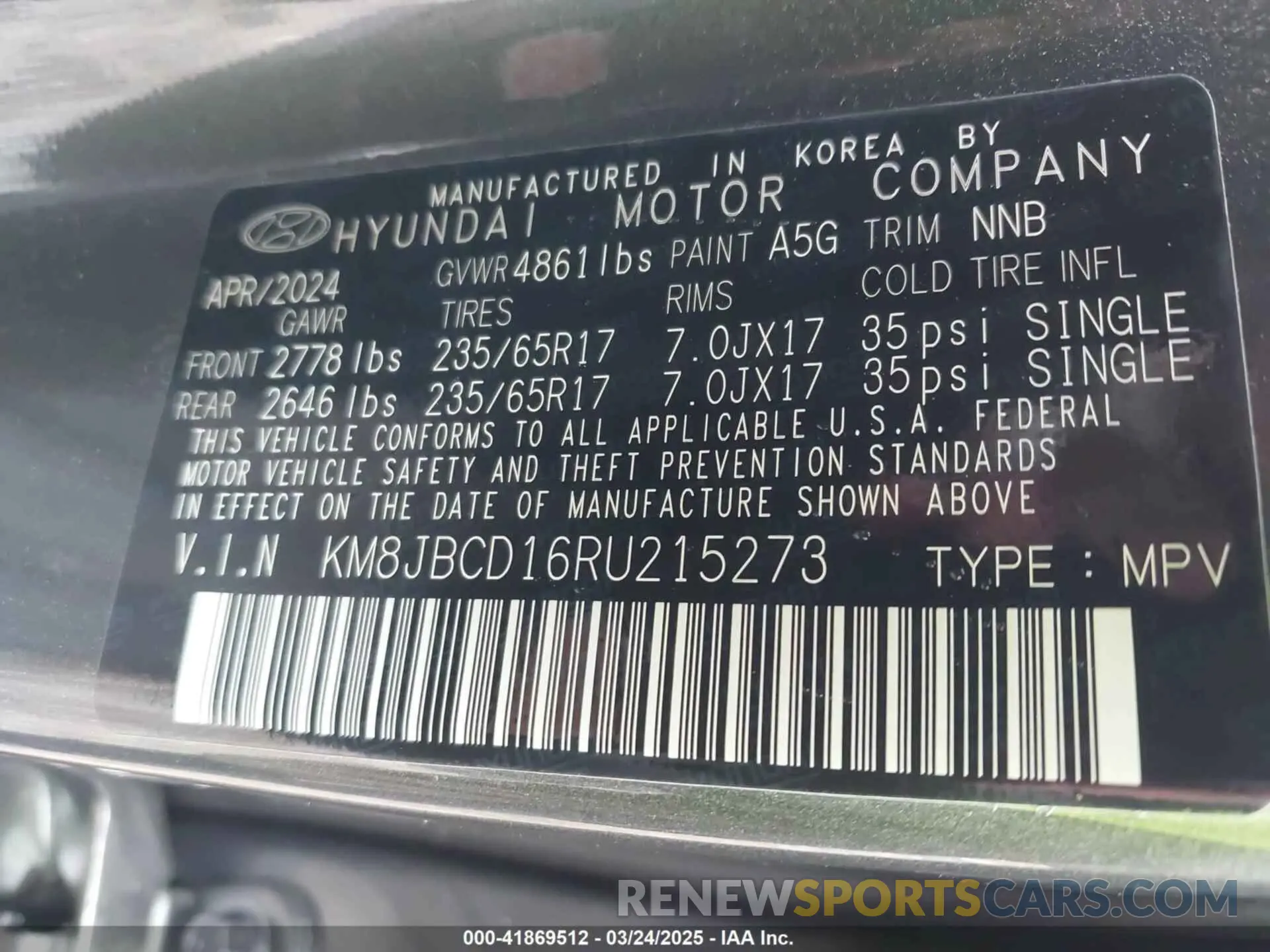 9 Photograph of a damaged car KM8JBCD16RU215273 HYUNDAI TUCSON HYBRID 2024