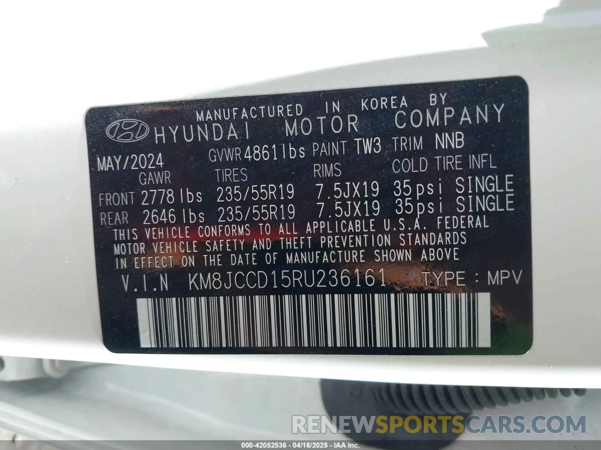 9 Photograph of a damaged car KM8JCCD15RU236161 HYUNDAI TUCSON HYBRID 2024