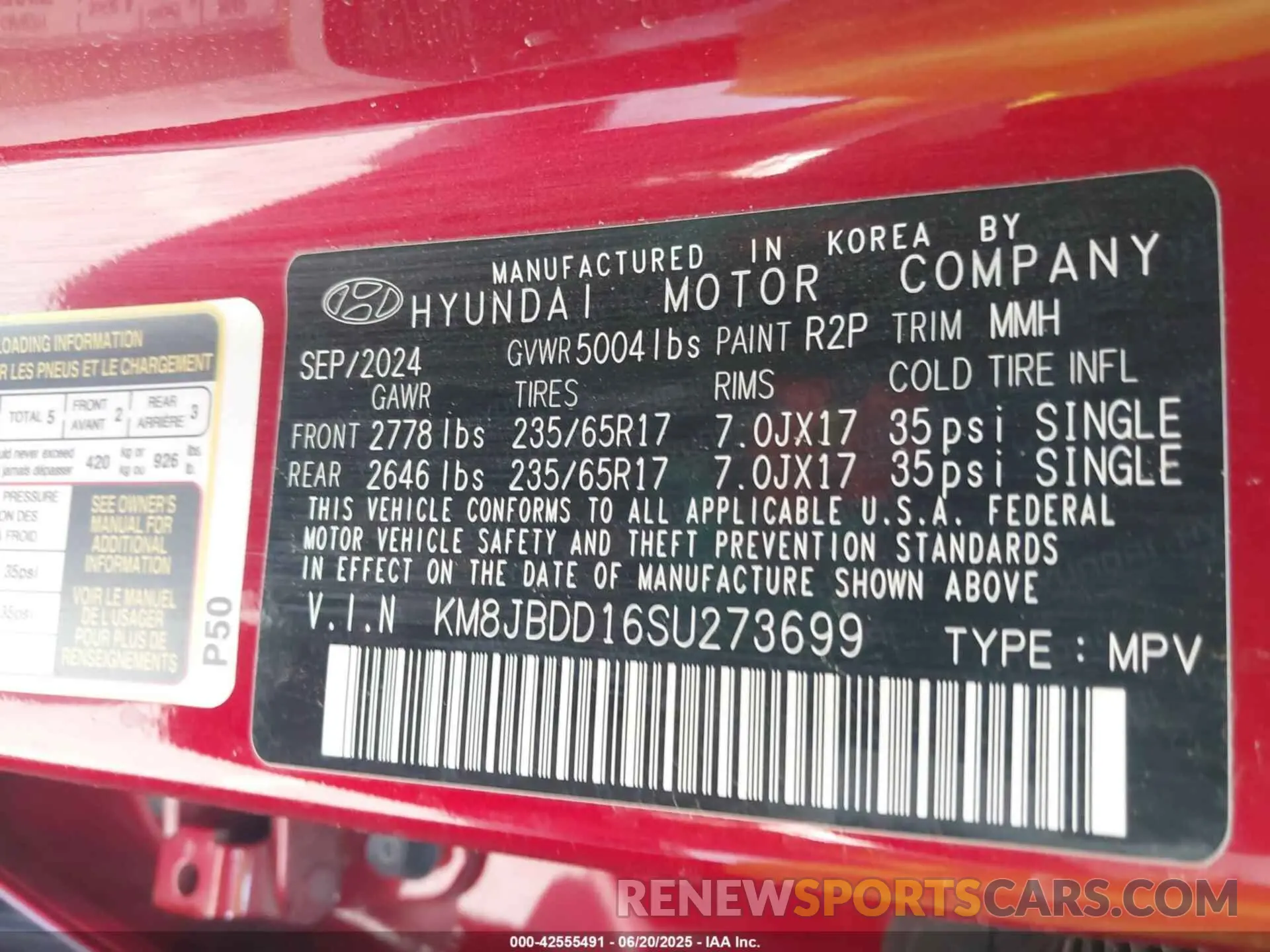 9 Фотография поврежденного автомобиля KM8JBDD16SU273699 HYUNDAI TUCSON HYBRID 2025