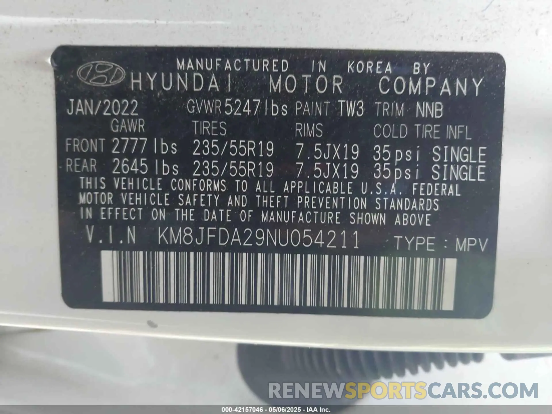 9 Фотография поврежденного автомобиля KM8JFDA29NU054211 HYUNDAI TUCSON PLUG-IN HYBRID 2022