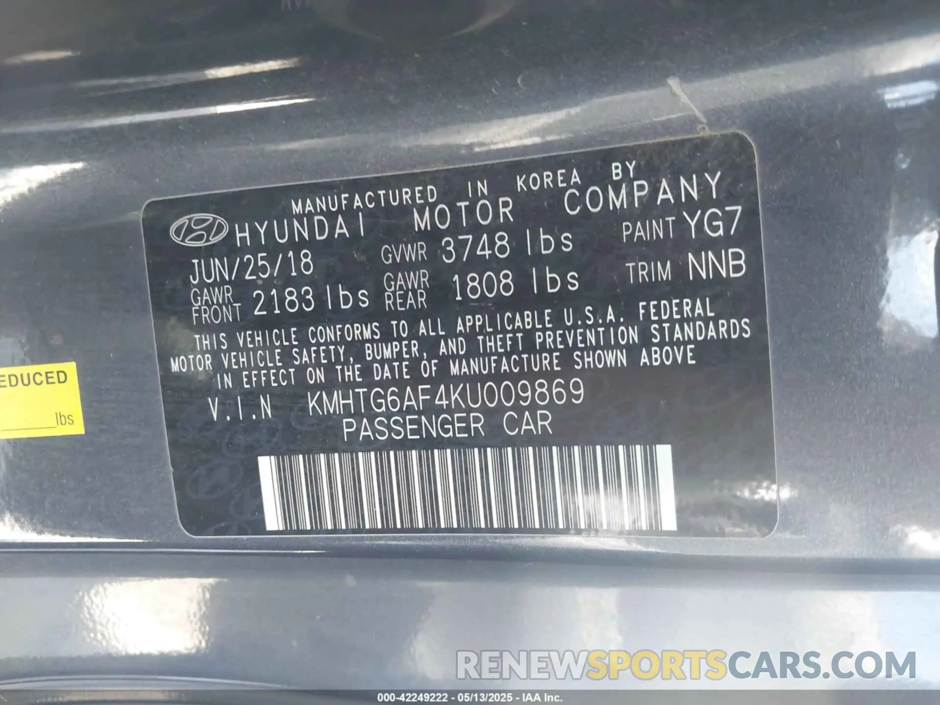 9 Photograph of a damaged car KMHTG6AF4KU009869 HYUNDAI VELOSTER 2019