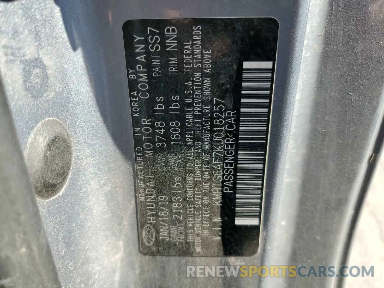 12 Photograph of a damaged car KMHTG6AF7KU018257 HYUNDAI VELOSTER 2019