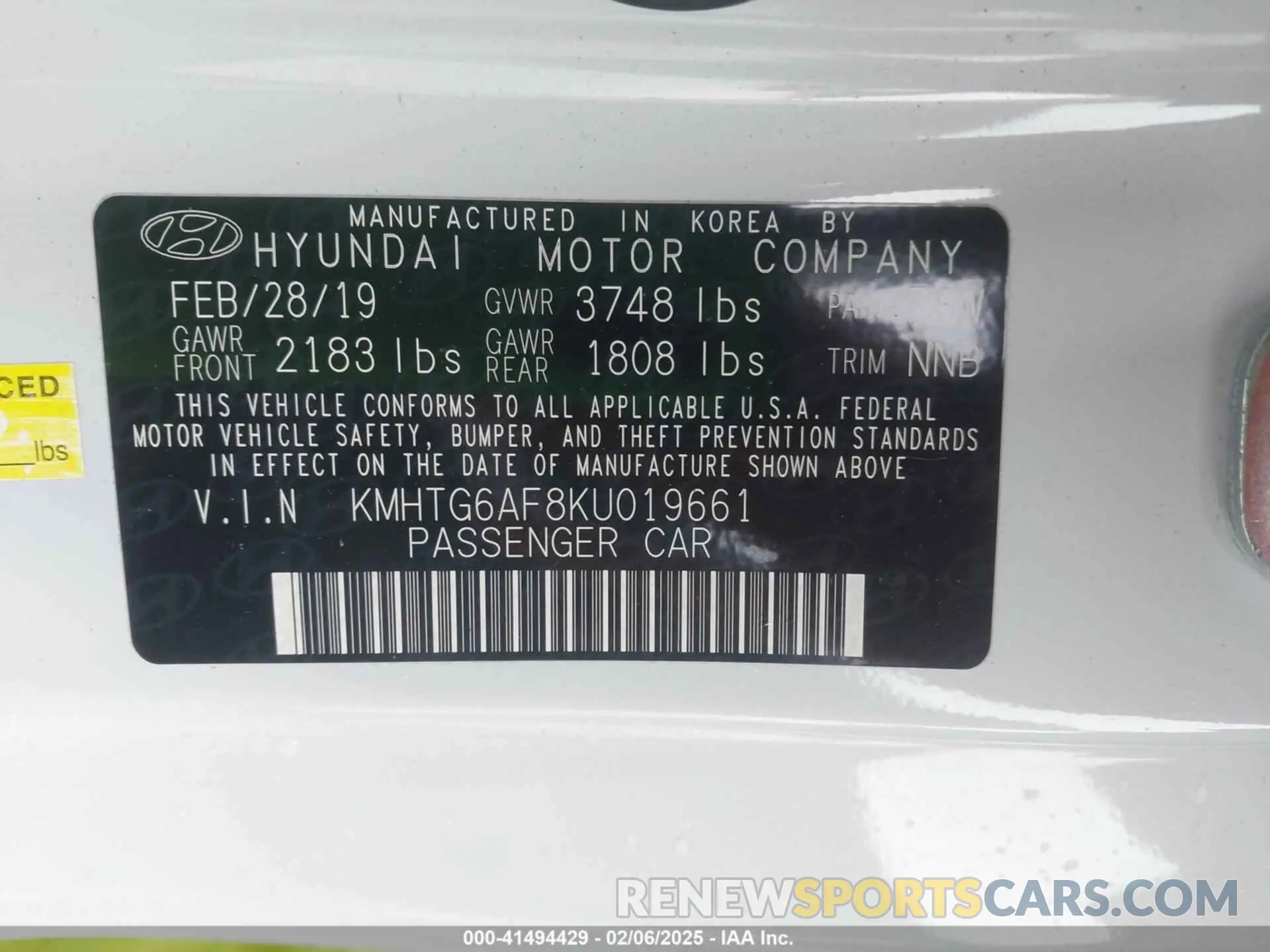 9 Photograph of a damaged car KMHTG6AF8KU019661 HYUNDAI VELOSTER 2019