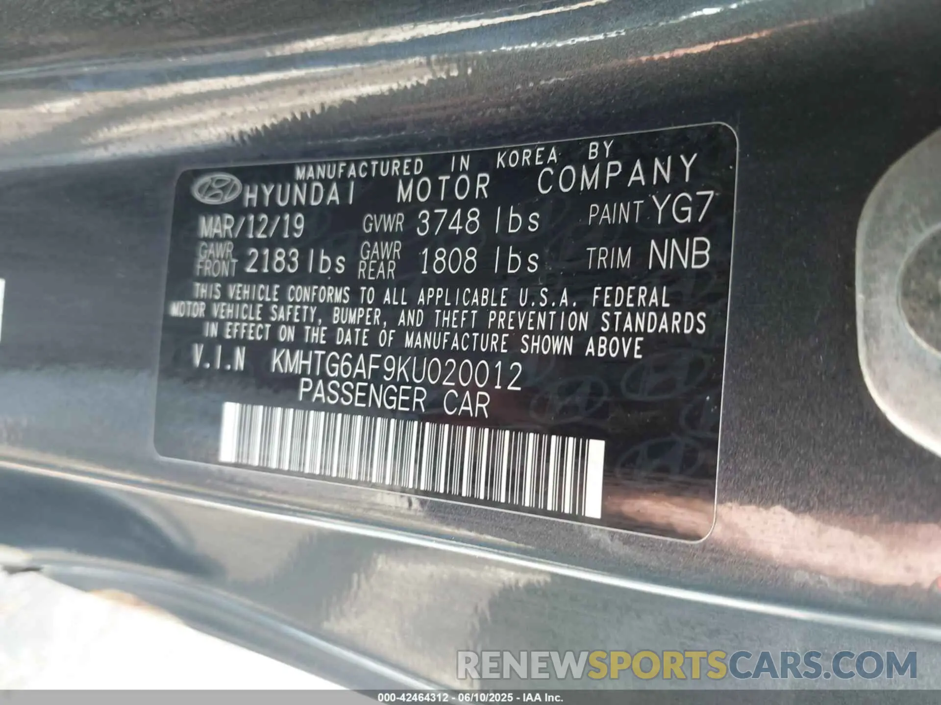 9 Фотография поврежденного автомобиля KMHTG6AF9KU020012 HYUNDAI VELOSTER 2019