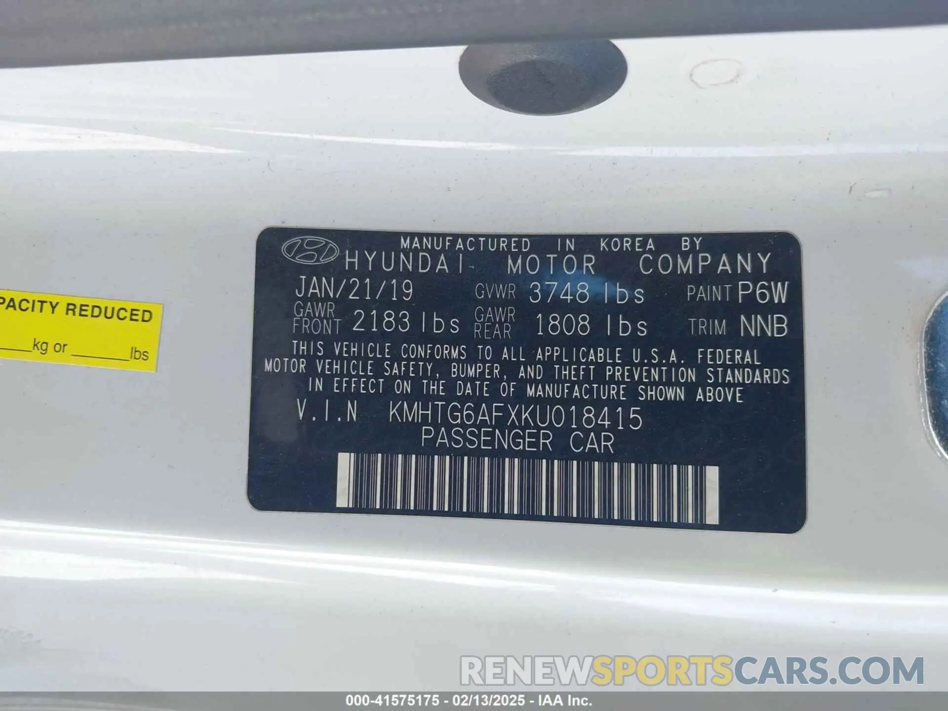 9 Photograph of a damaged car KMHTG6AFXKU018415 HYUNDAI VELOSTER 2019