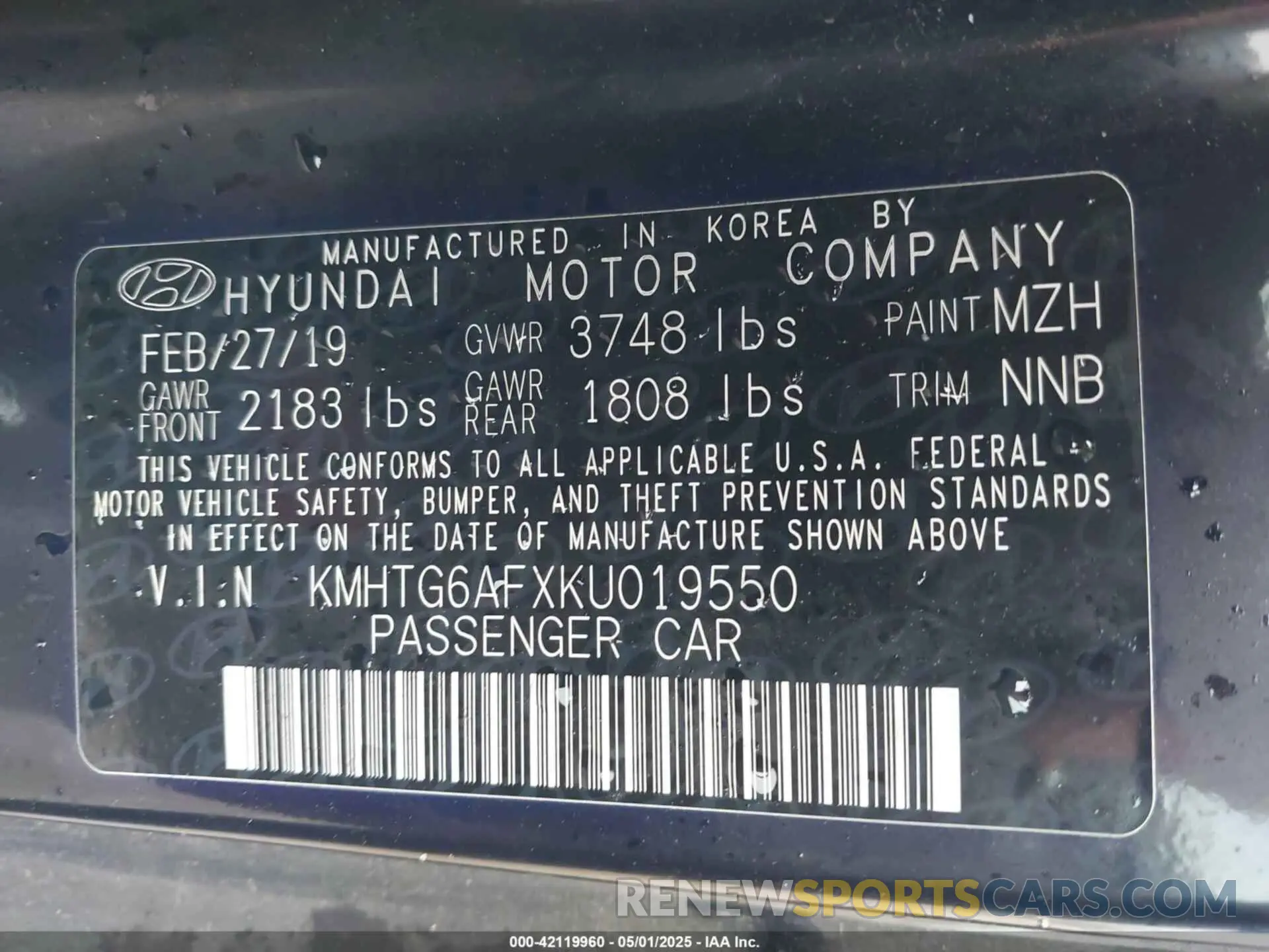 9 Photograph of a damaged car KMHTG6AFXKU019550 HYUNDAI VELOSTER 2019
