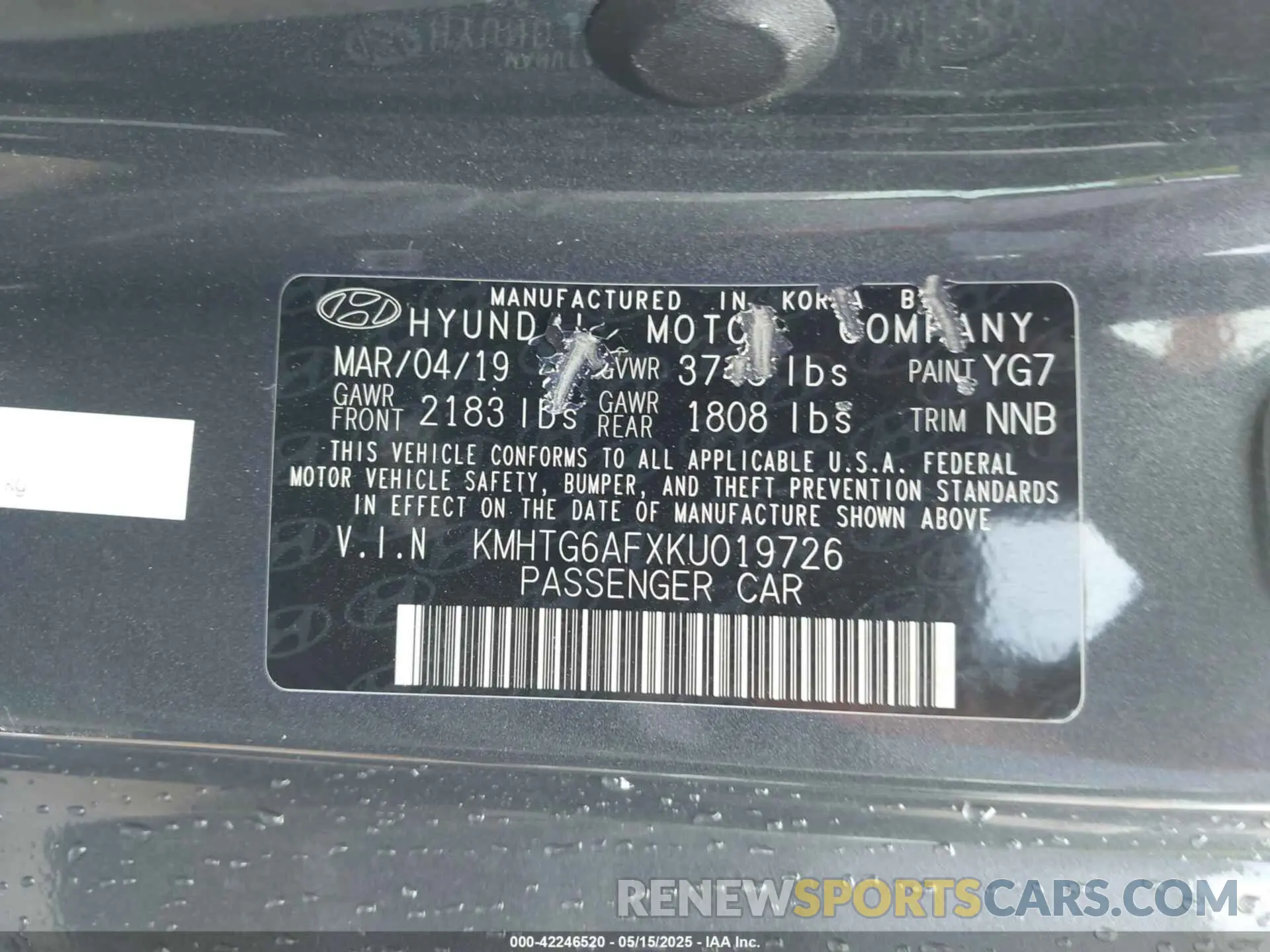 9 Photograph of a damaged car KMHTG6AFXKU019726 HYUNDAI VELOSTER 2019