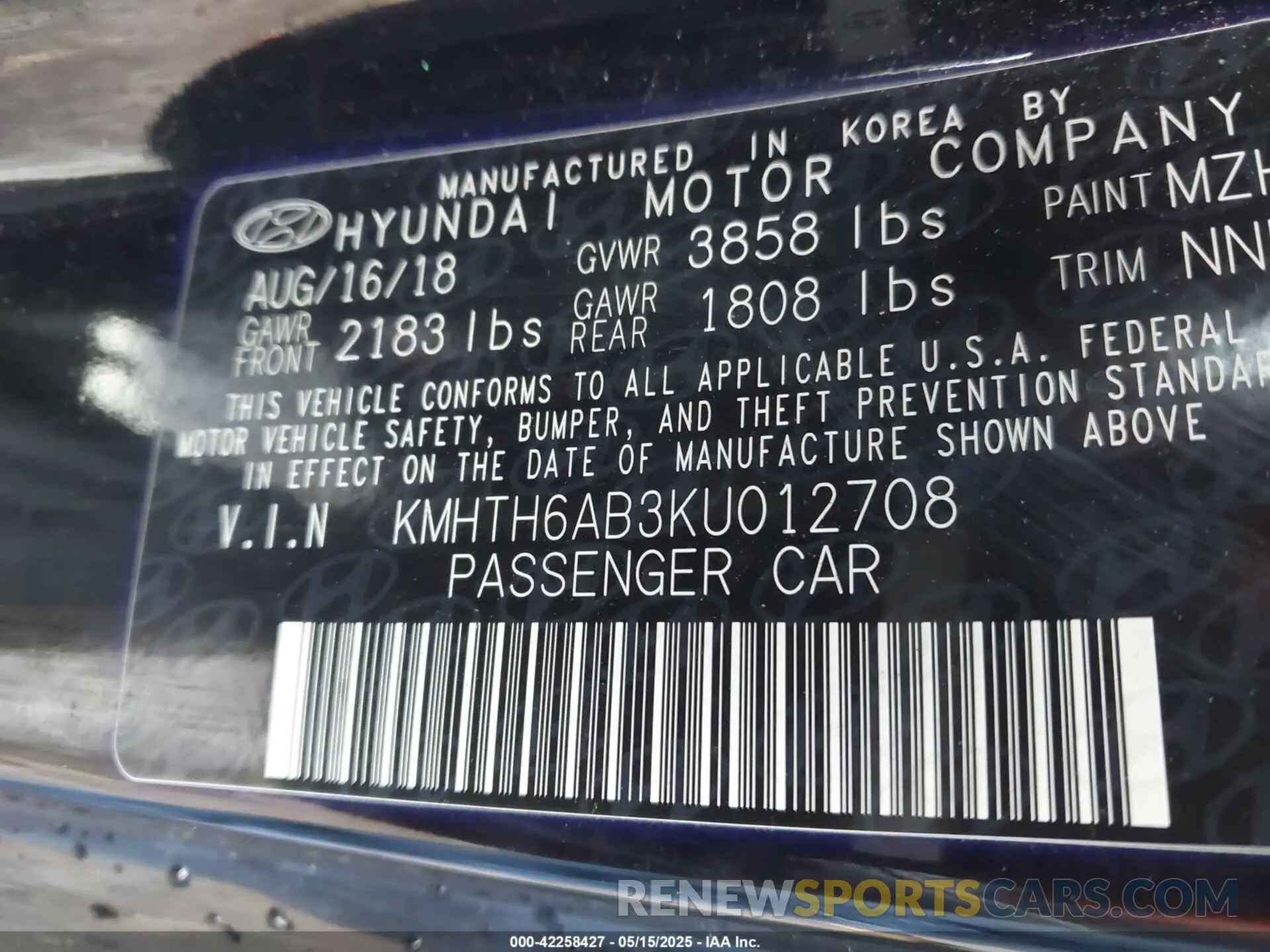 9 Photograph of a damaged car KMHTH6AB3KU012708 HYUNDAI VELOSTER 2019
