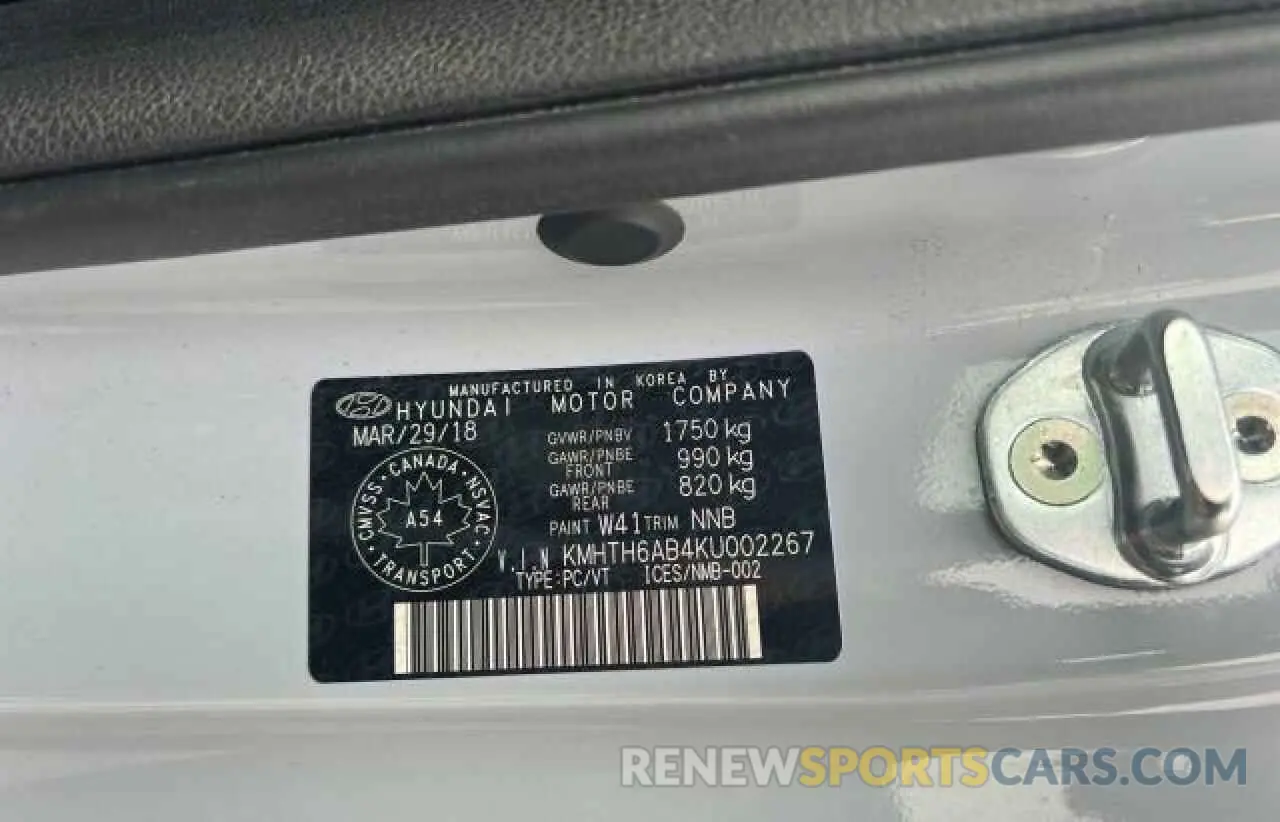 10 Photograph of a damaged car KMHTH6AB4KU002267 HYUNDAI VELOSTER 2019