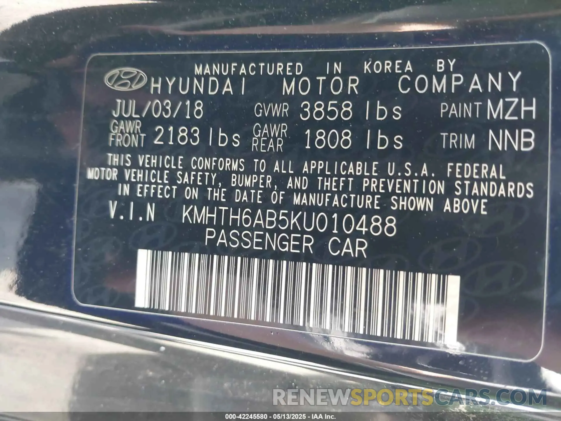 9 Photograph of a damaged car KMHTH6AB5KU010488 HYUNDAI VELOSTER 2019