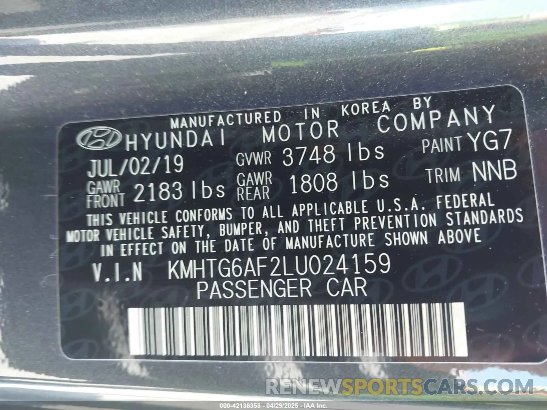 9 Photograph of a damaged car KMHTG6AF2LU024159 HYUNDAI VELOSTER 2020