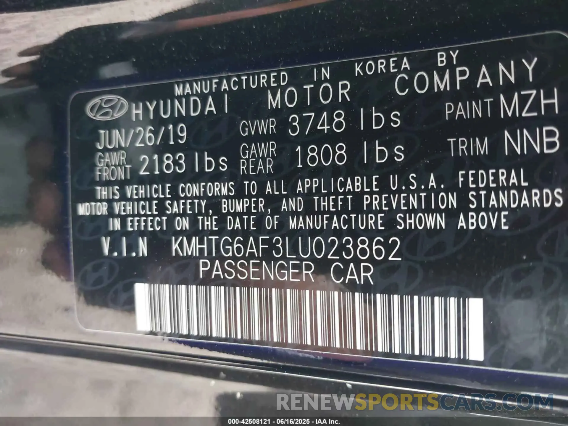9 Photograph of a damaged car KMHTG6AF3LU023862 HYUNDAI VELOSTER 2020