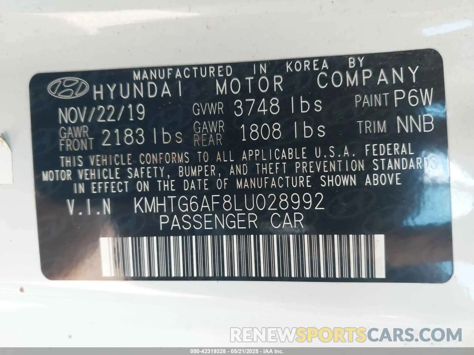 9 Фотография поврежденного автомобиля KMHTG6AF8LU028992 HYUNDAI VELOSTER 2020