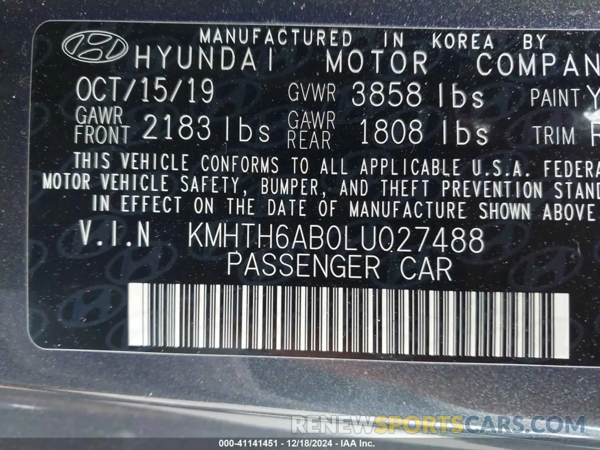 9 Photograph of a damaged car KMHTH6AB0LU027488 HYUNDAI VELOSTER 2020
