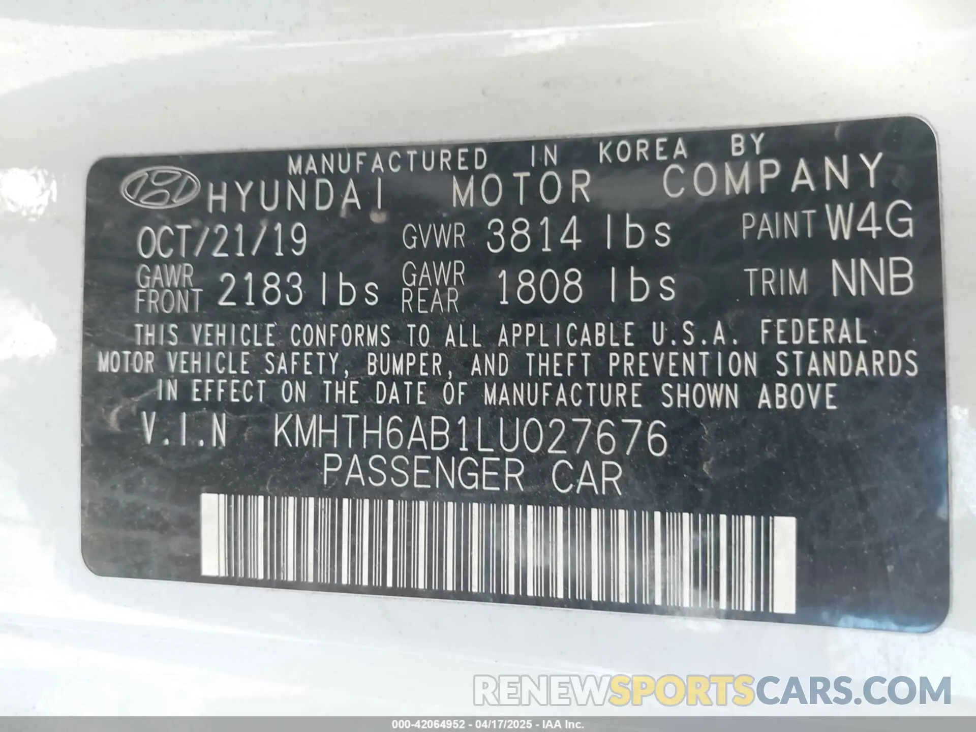 9 Photograph of a damaged car KMHTH6AB1LU027676 HYUNDAI VELOSTER 2020