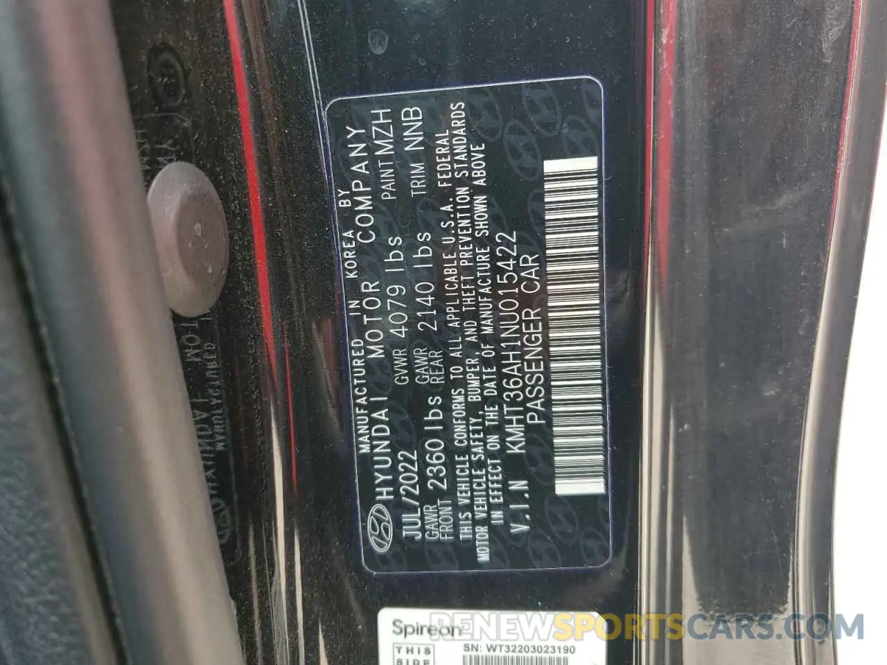 12 Photograph of a damaged car KMHT36AH1NU015422 HYUNDAI VELOSTER 2022