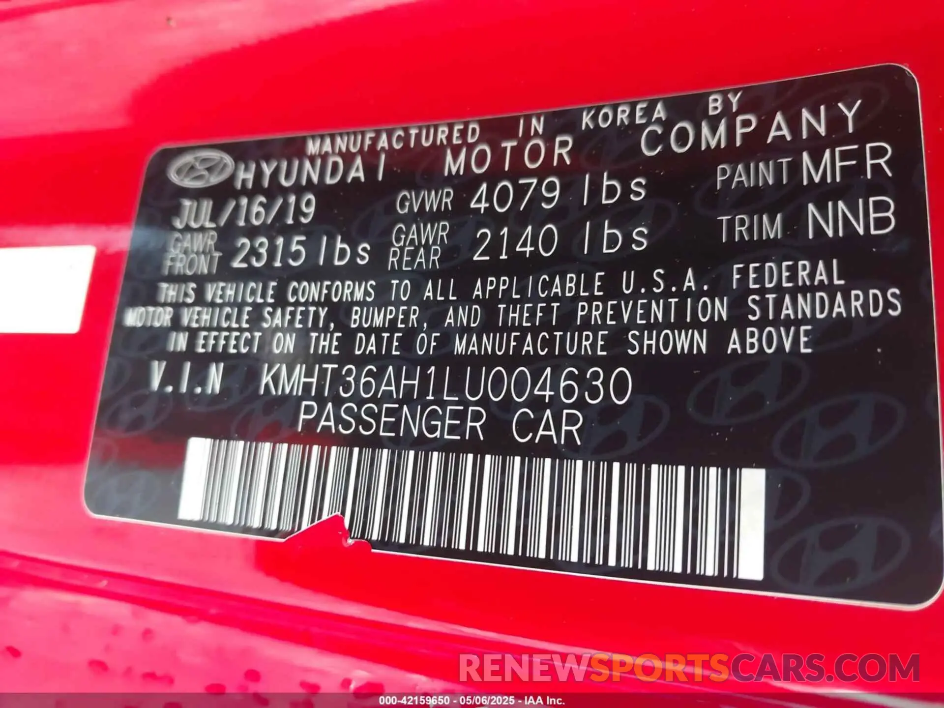 9 Photograph of a damaged car KMHT36AH1LU004630 HYUNDAI VELOSTER N 2020
