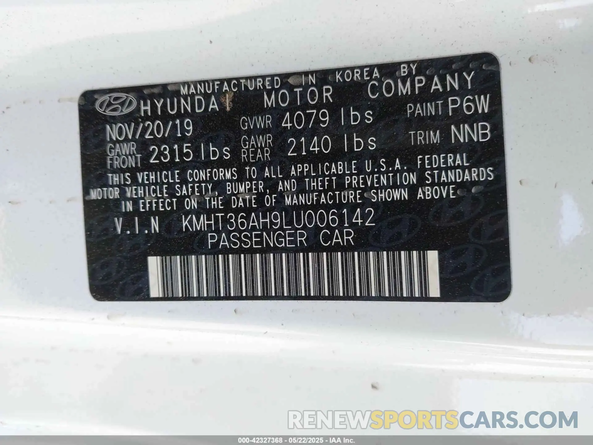 9 Photograph of a damaged car KMHT36AH9LU006142 HYUNDAI VELOSTER N 2020