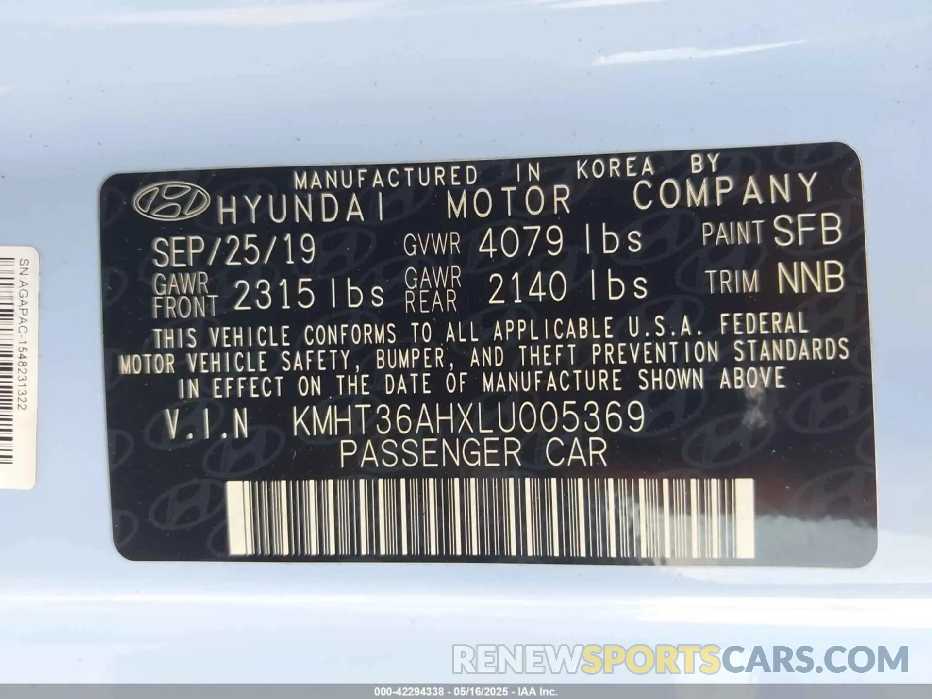 9 Фотография поврежденного автомобиля KMHT36AHXLU005369 HYUNDAI VELOSTER N 2020