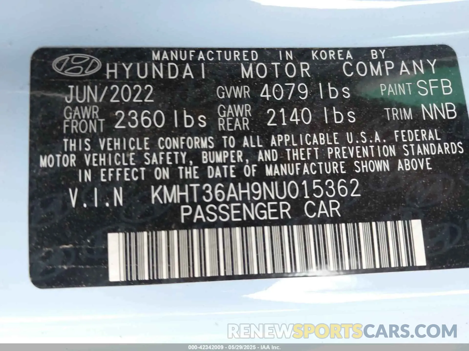 9 Photograph of a damaged car KMHT36AH9NU015362 HYUNDAI VELOSTER N 2022