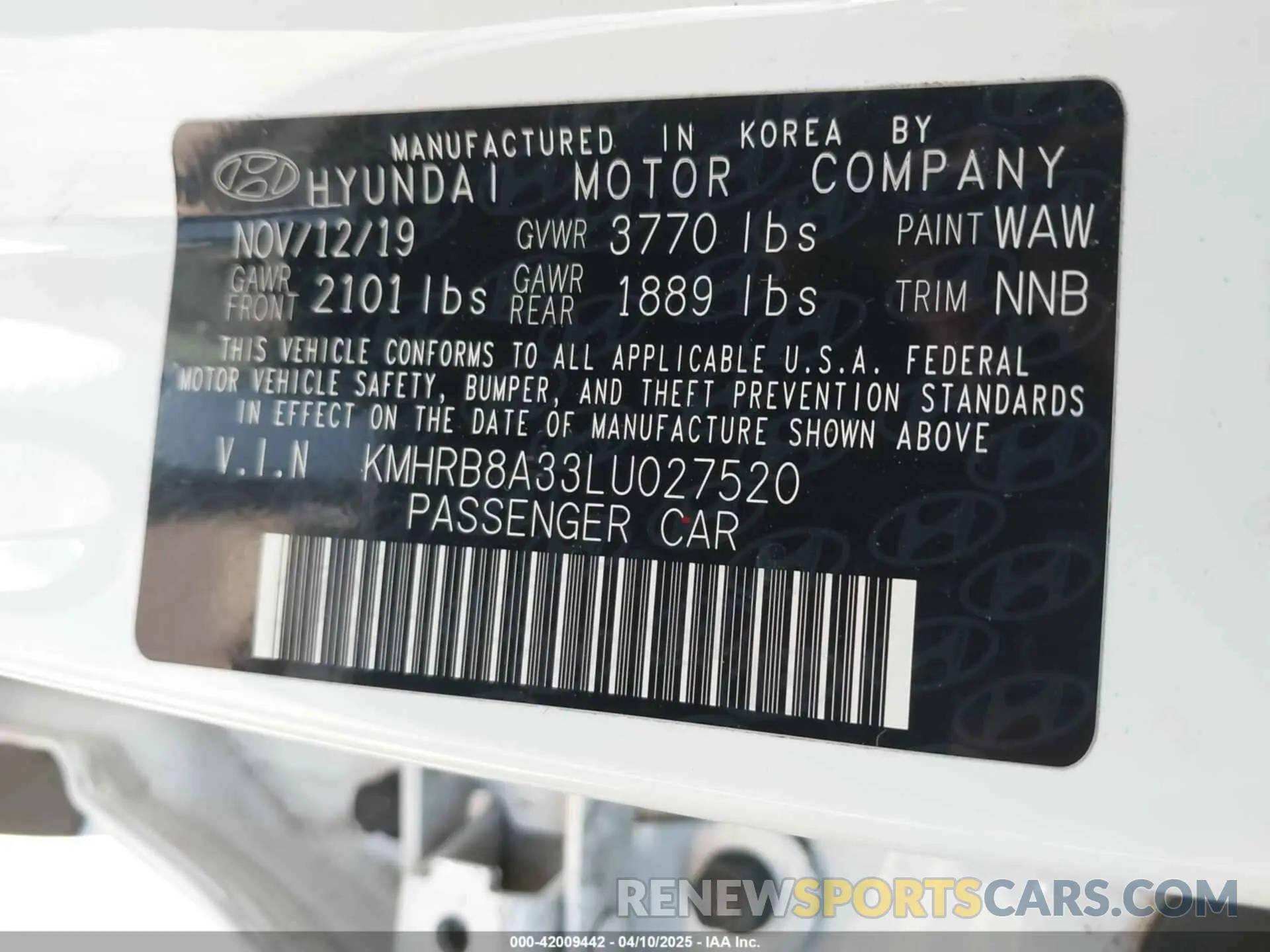 9 Photograph of a damaged car KMHRB8A33LU027520 HYUNDAI VENUE 2020