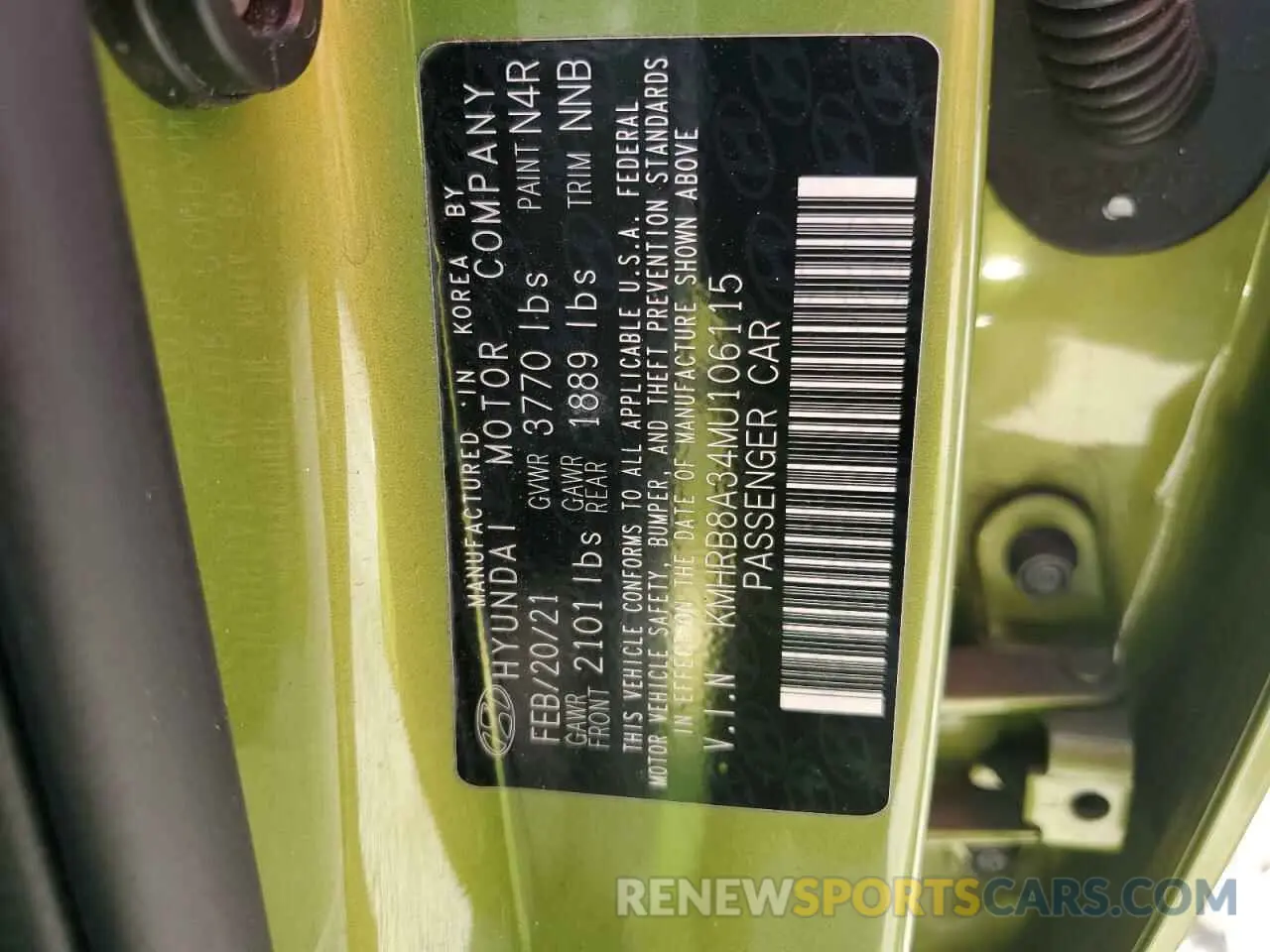 14 Photograph of a damaged car KMHRB8A34MU106115 HYUNDAI VENUE 2021
