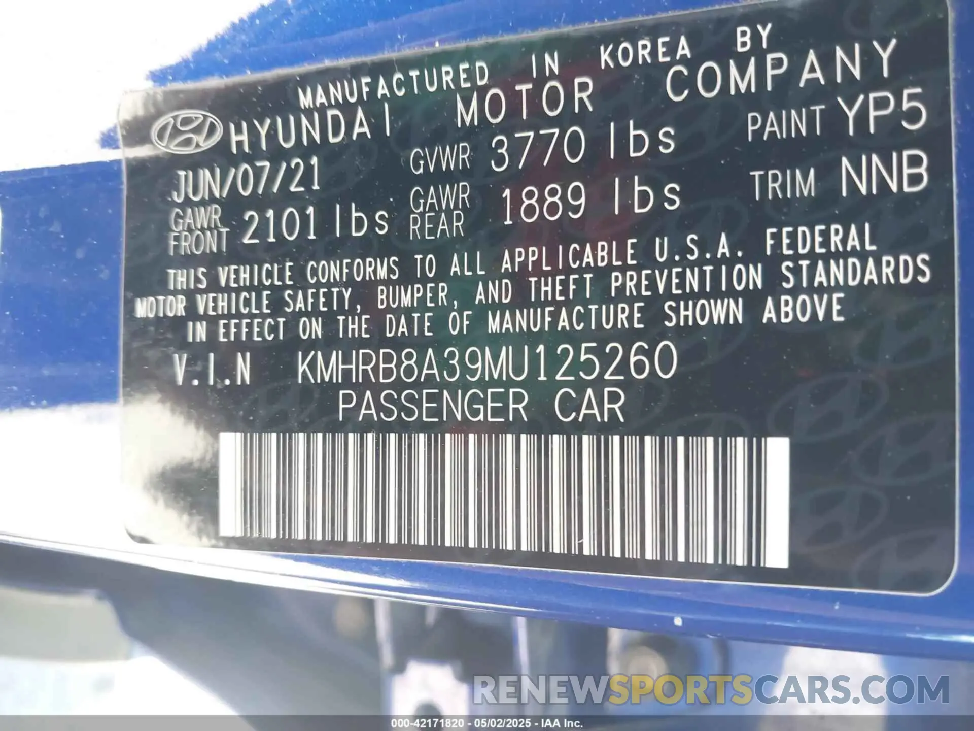 9 Фотография поврежденного автомобиля KMHRB8A39MU125260 HYUNDAI VENUE 2021