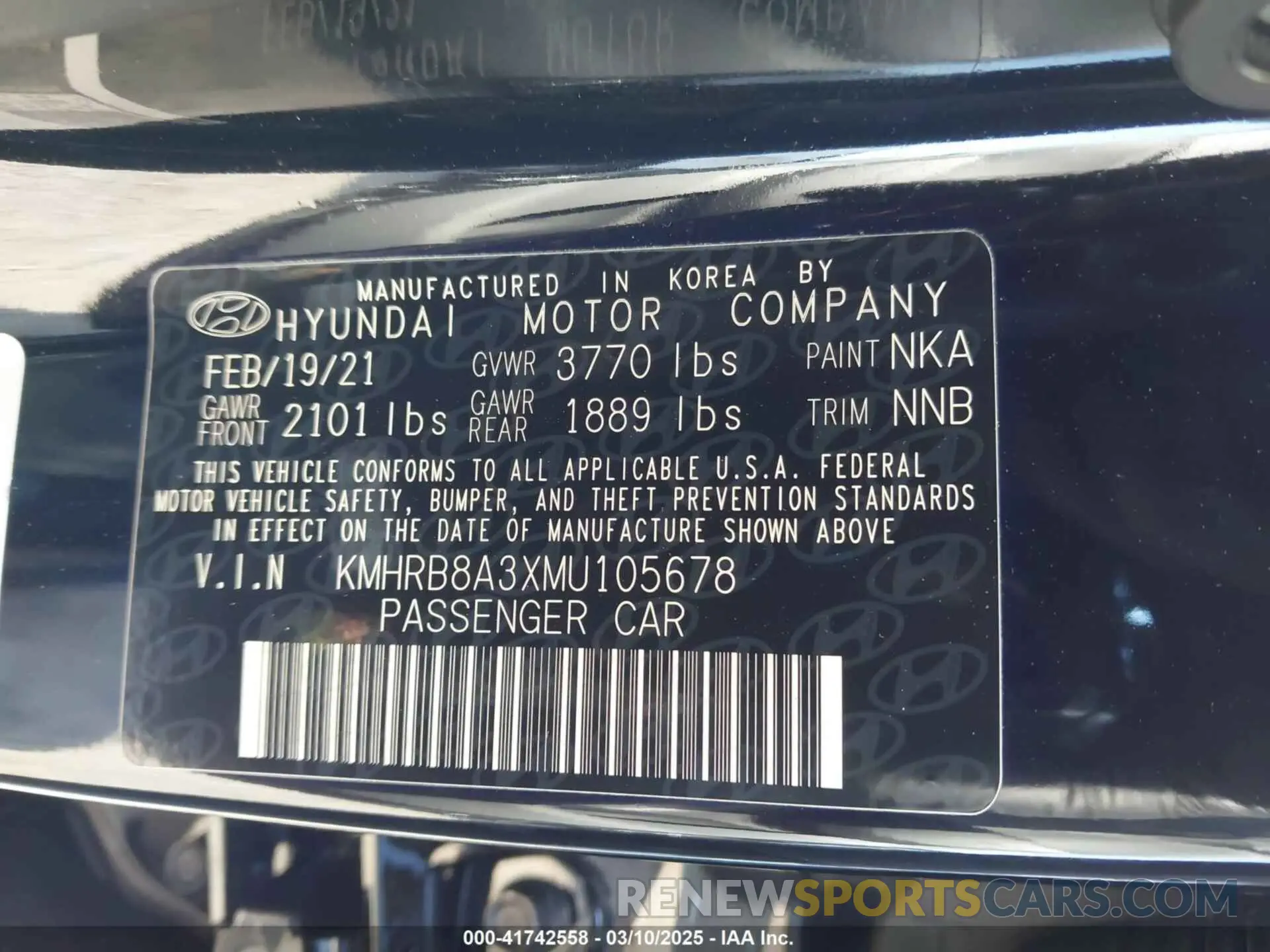 9 Photograph of a damaged car KMHRB8A3XMU105678 HYUNDAI VENUE 2021