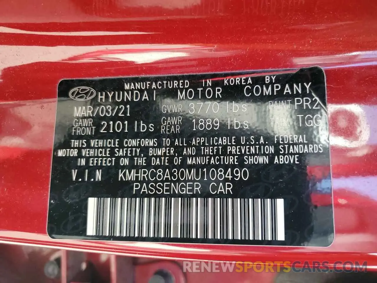 13 Photograph of a damaged car KMHRC8A30MU108490 HYUNDAI VENUE 2021