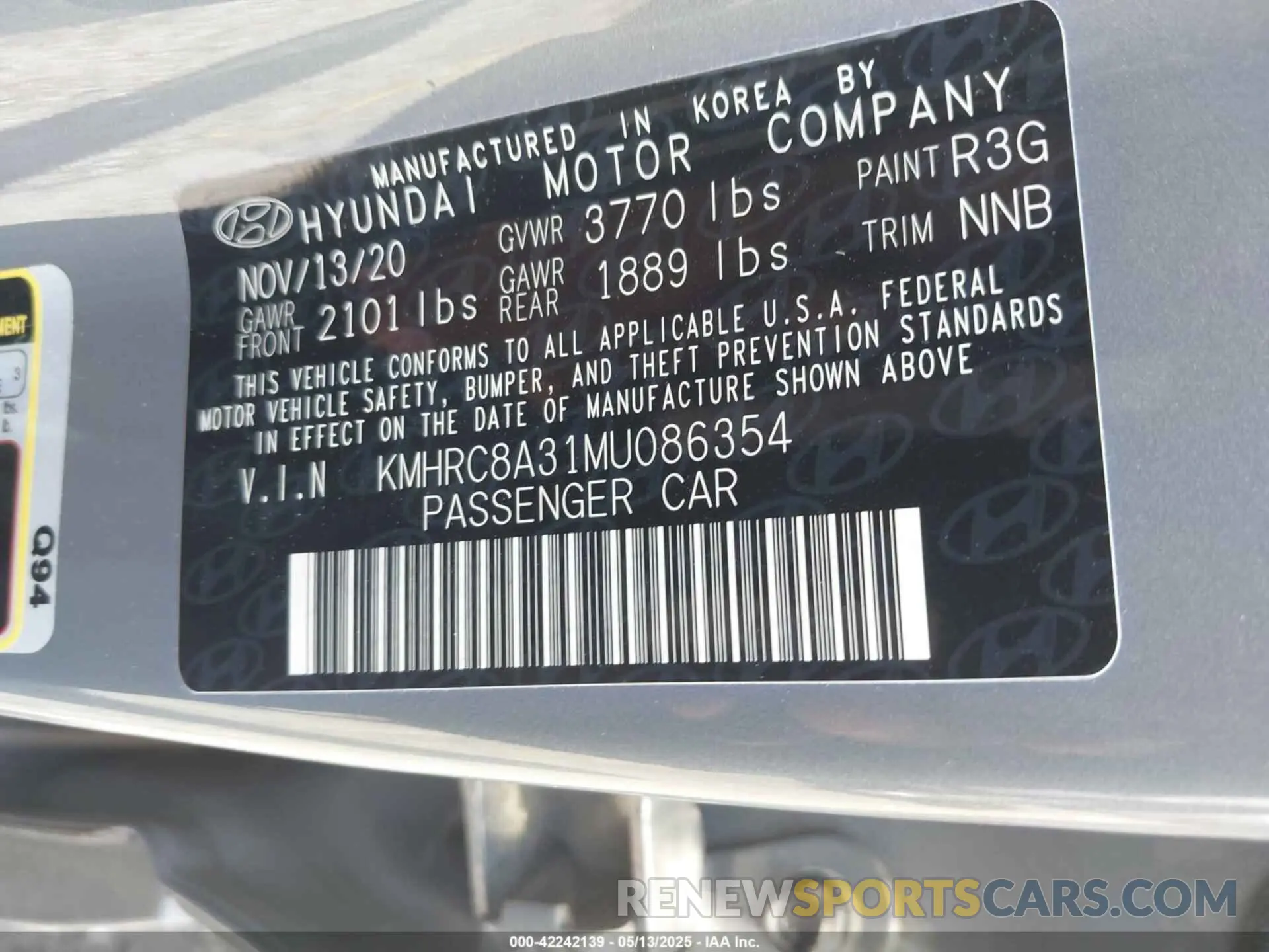 9 Фотография поврежденного автомобиля KMHRC8A31MU086354 HYUNDAI VENUE 2021