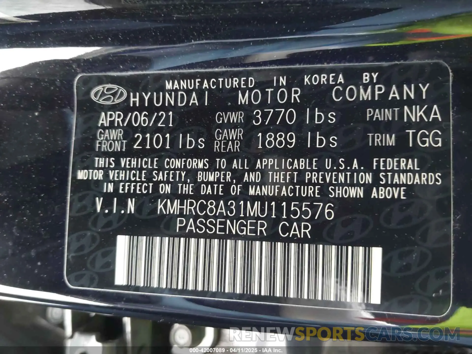 9 Фотография поврежденного автомобиля KMHRC8A31MU115576 HYUNDAI VENUE 2021