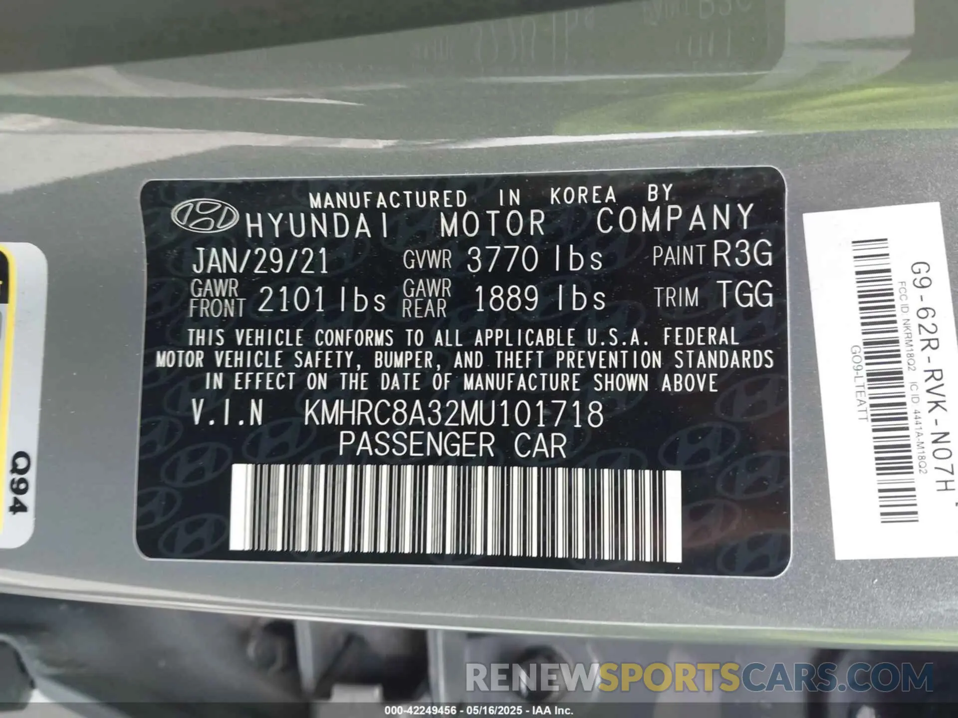 9 Фотография поврежденного автомобиля KMHRC8A32MU101718 HYUNDAI VENUE 2021