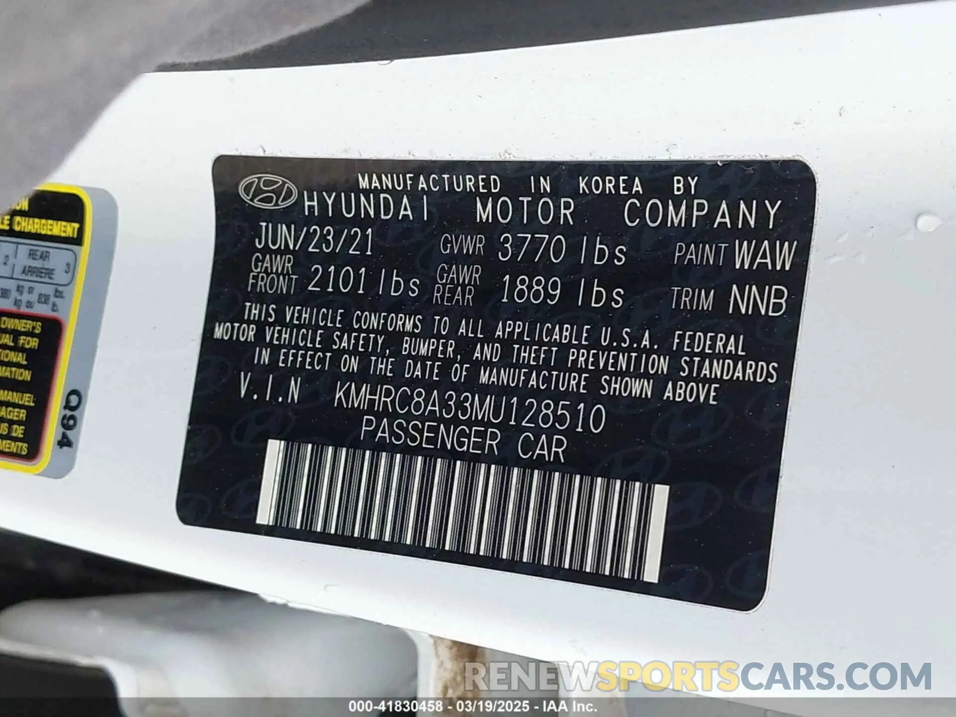9 Фотография поврежденного автомобиля KMHRC8A33MU128510 HYUNDAI VENUE 2021
