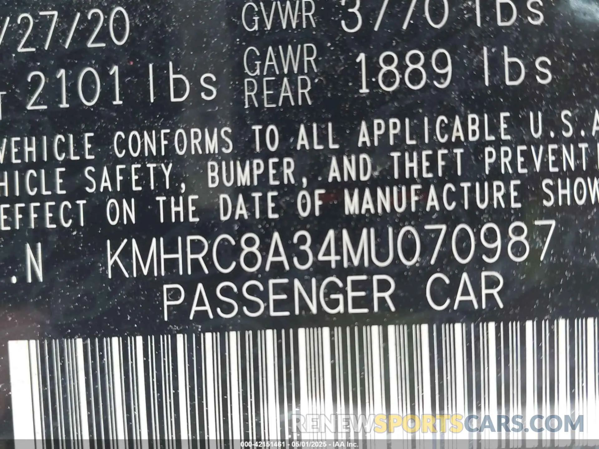 9 Фотография поврежденного автомобиля KMHRC8A34MU070987 HYUNDAI VENUE 2021