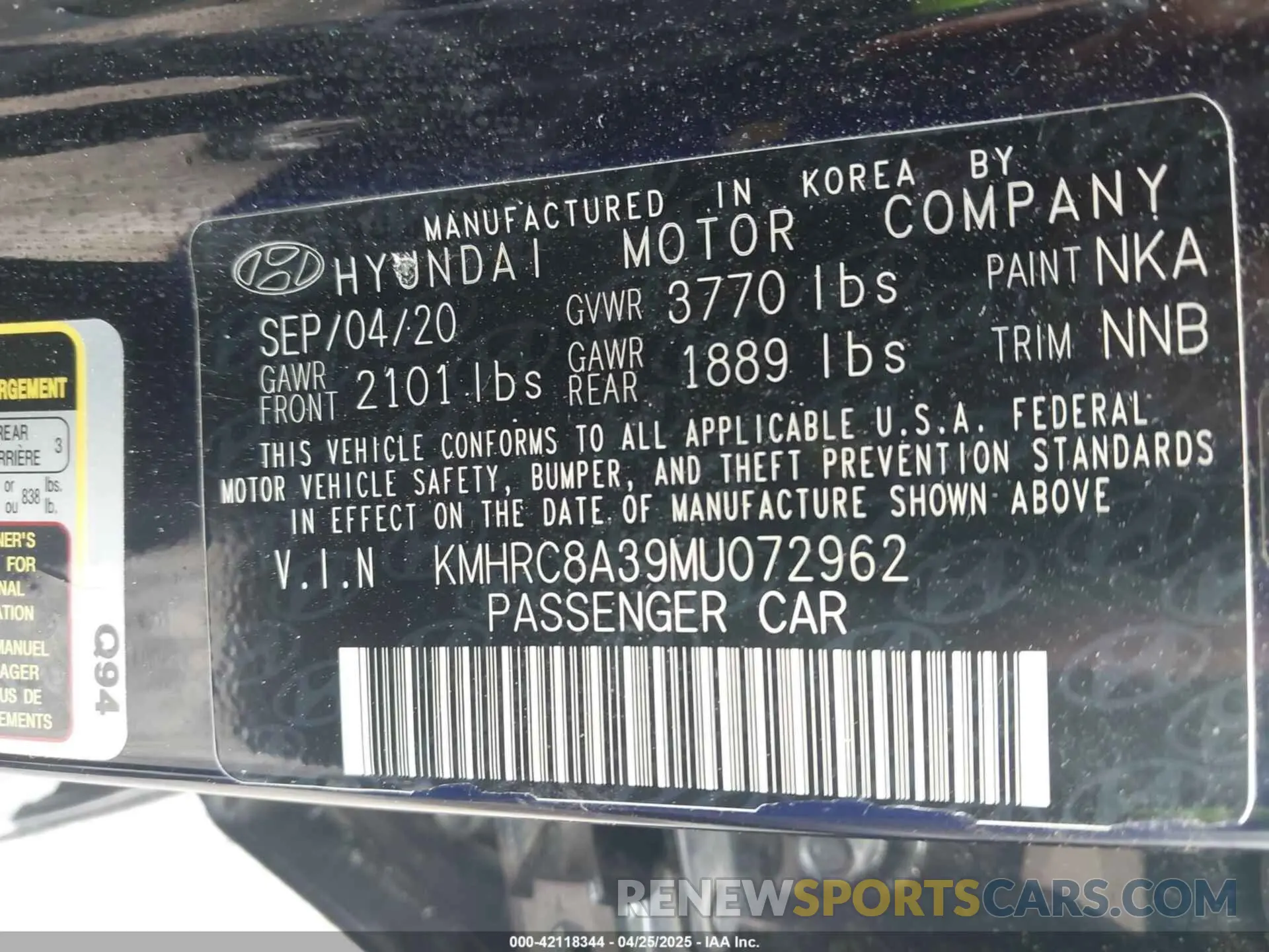 9 Фотография поврежденного автомобиля KMHRC8A39MU072962 HYUNDAI VENUE 2021