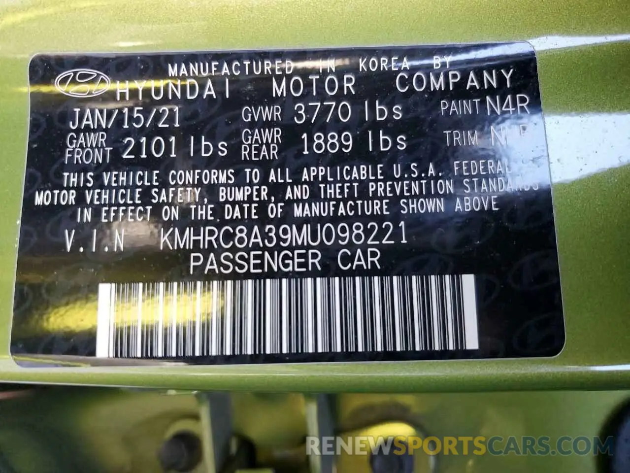 14 Photograph of a damaged car KMHRC8A39MU098221 HYUNDAI VENUE 2021